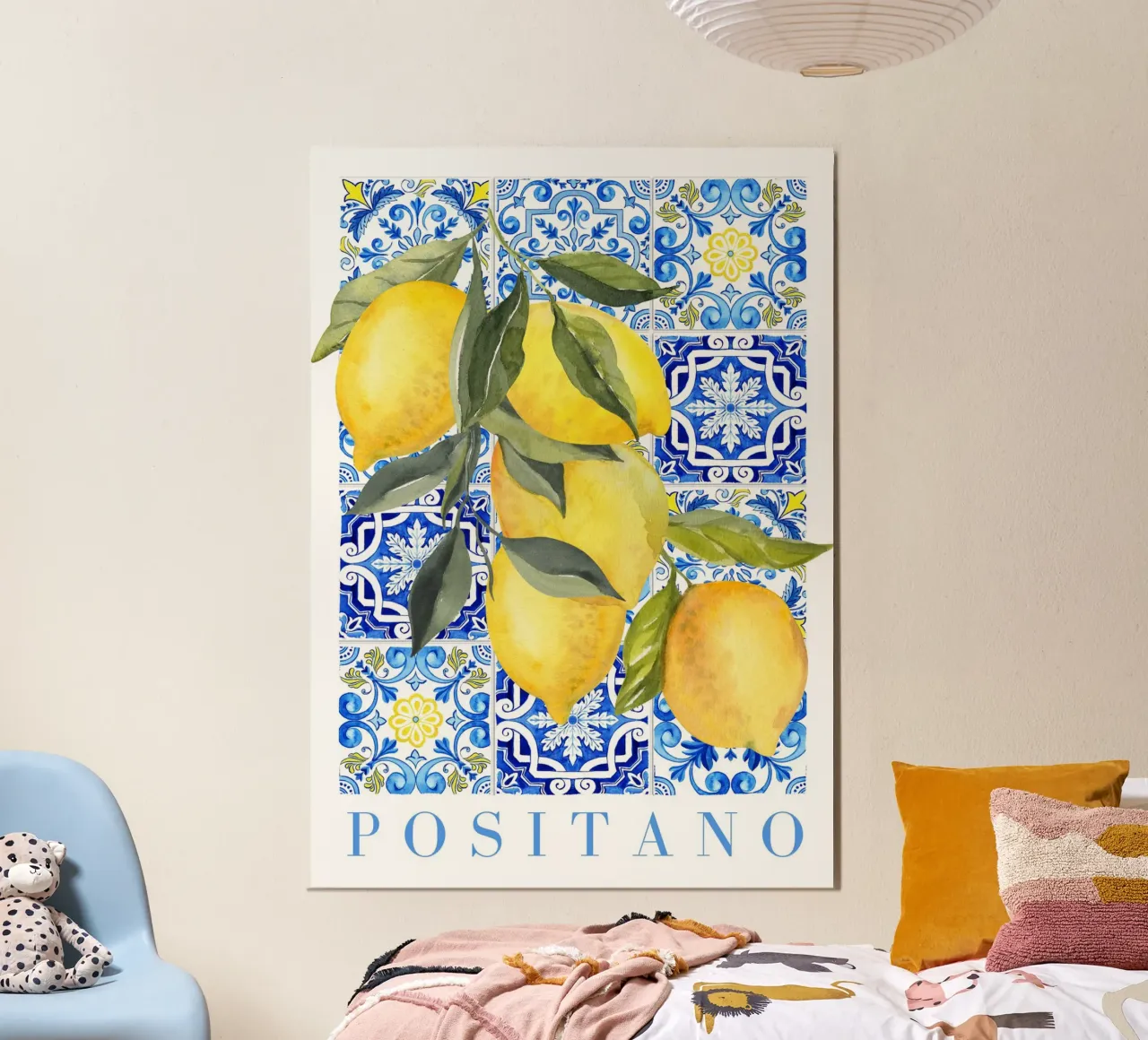 Zitronendrucke, Farbenfrohe Kunst, Trendige Kunst, Moderne Fruchtkunst Poster mit Holzrahmen von Bella Studio