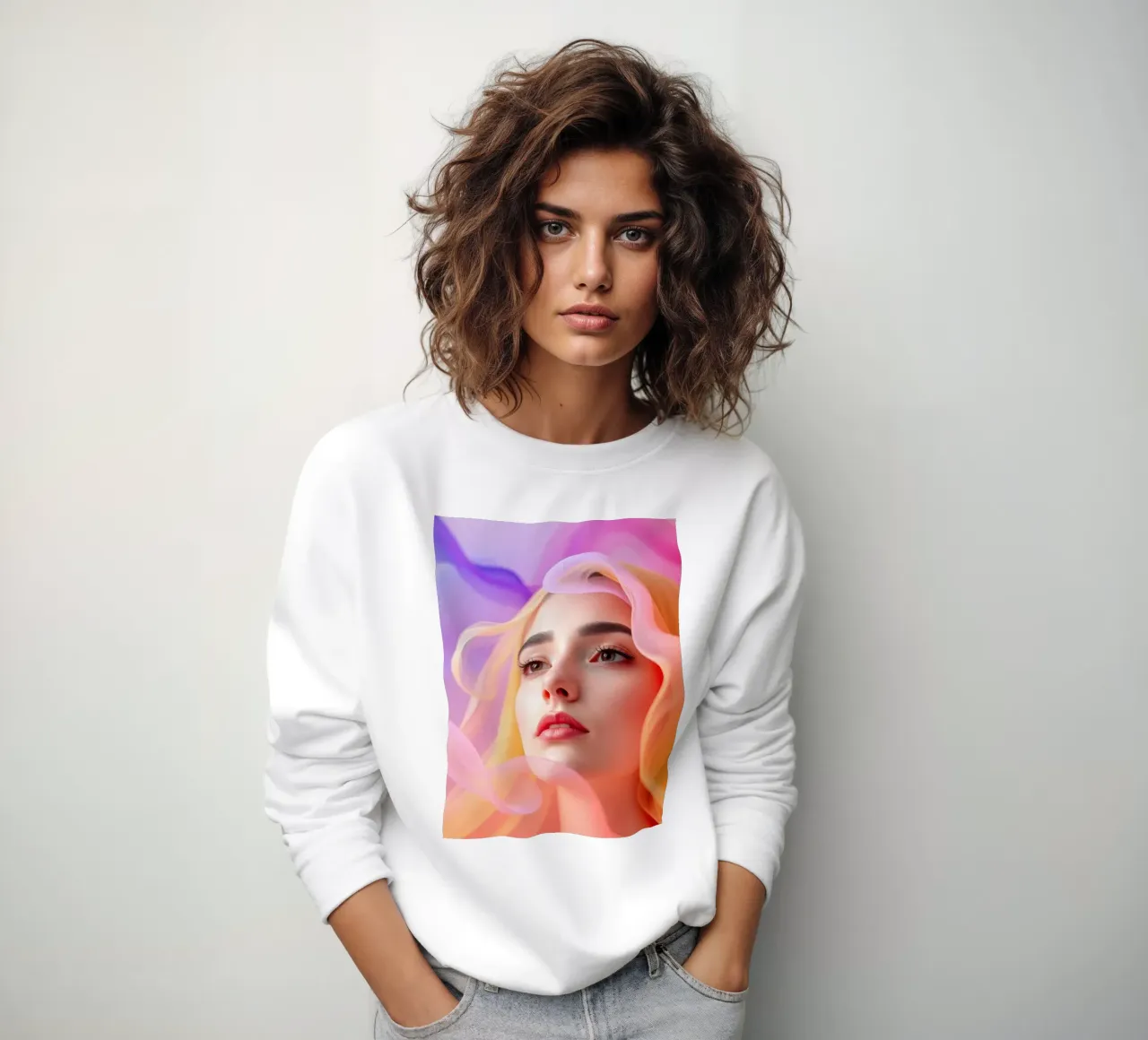 Ritratto astratto e colorato di una donna con capelli fluenti felpa da DesignDoodle