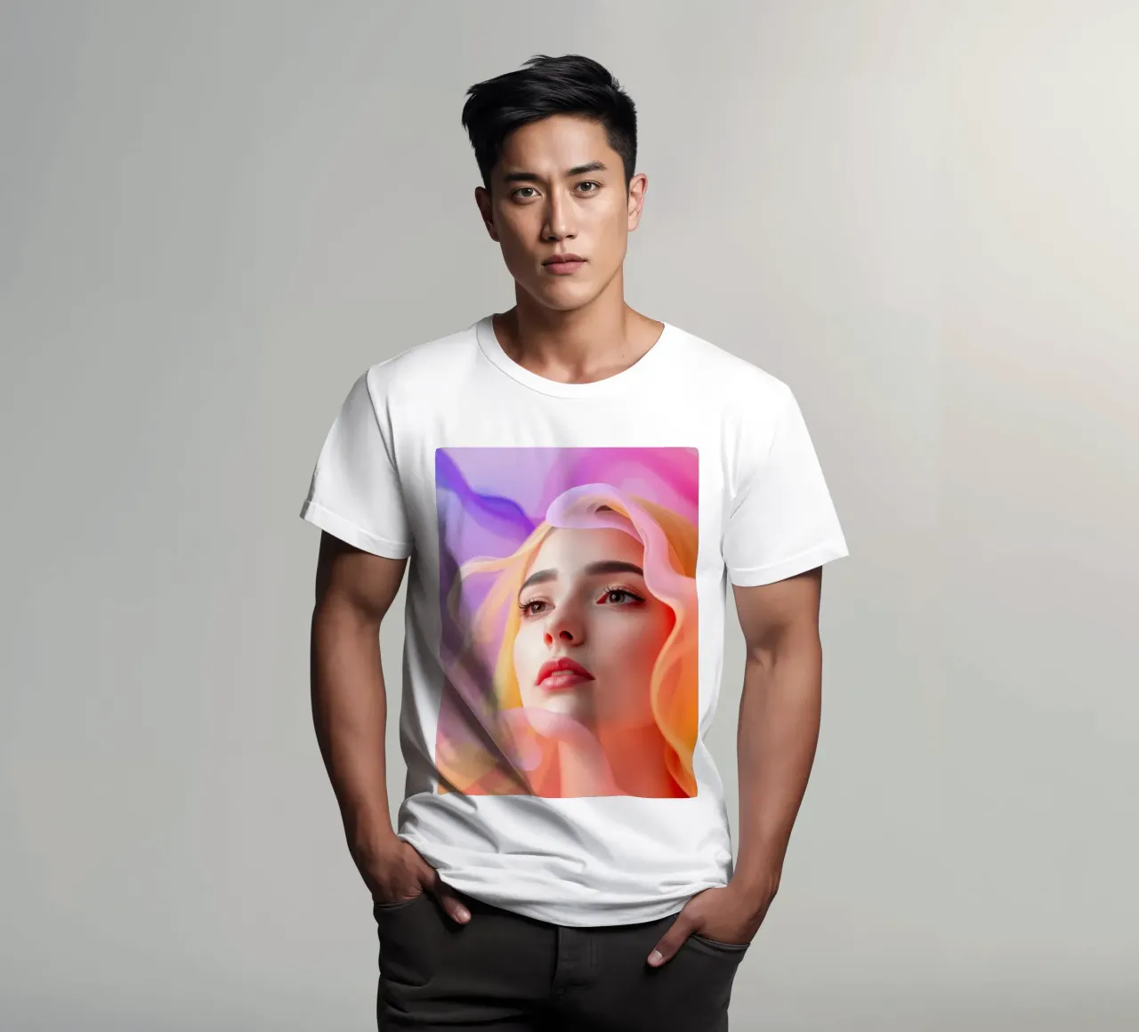 Ritratto astratto e colorato di una donna con capelli fluenti t-shirt da DesignDoodle
