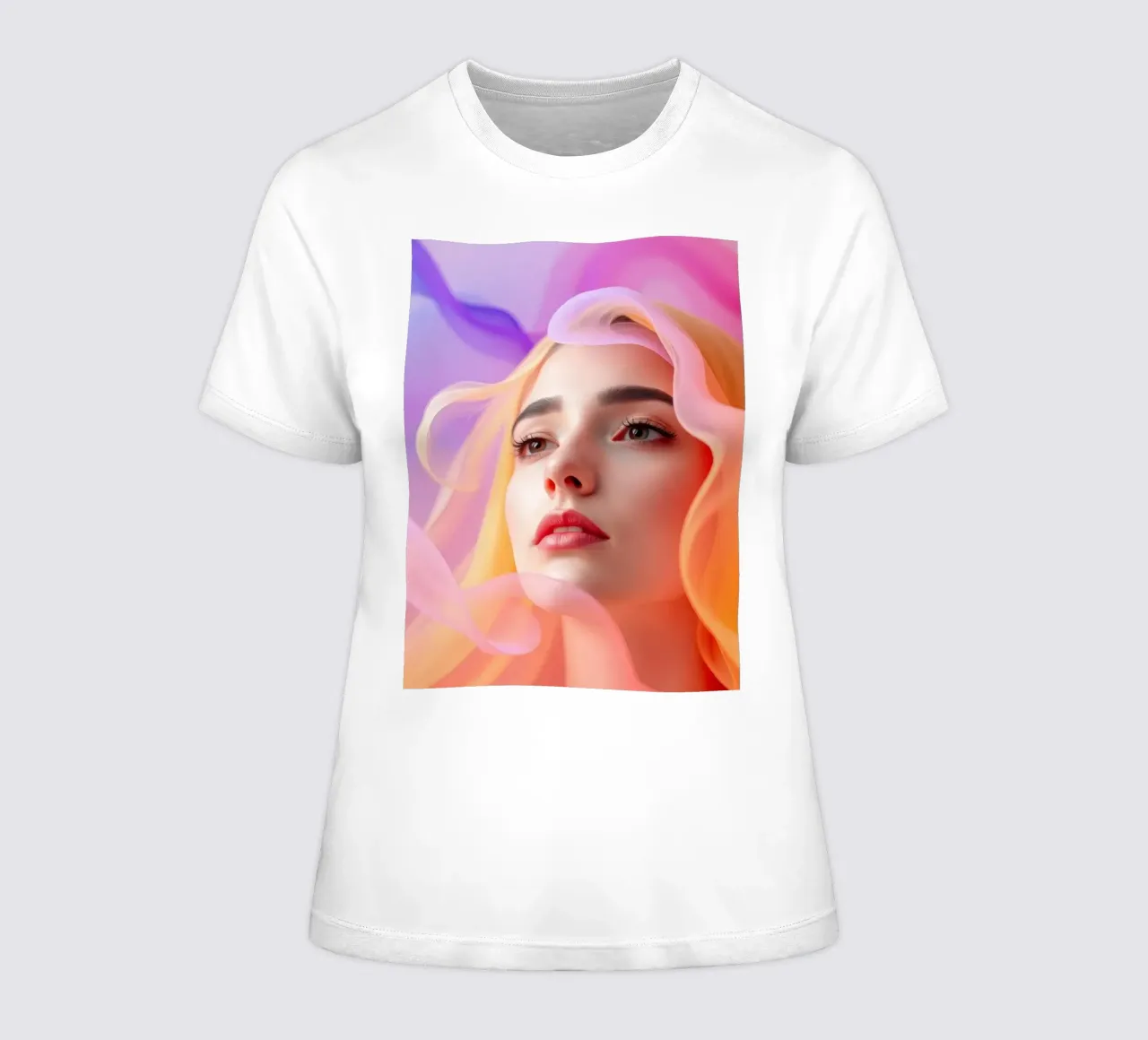 Ritratto astratto e colorato di una donna con capelli fluenti t-shirt da donna da DesignDoodle