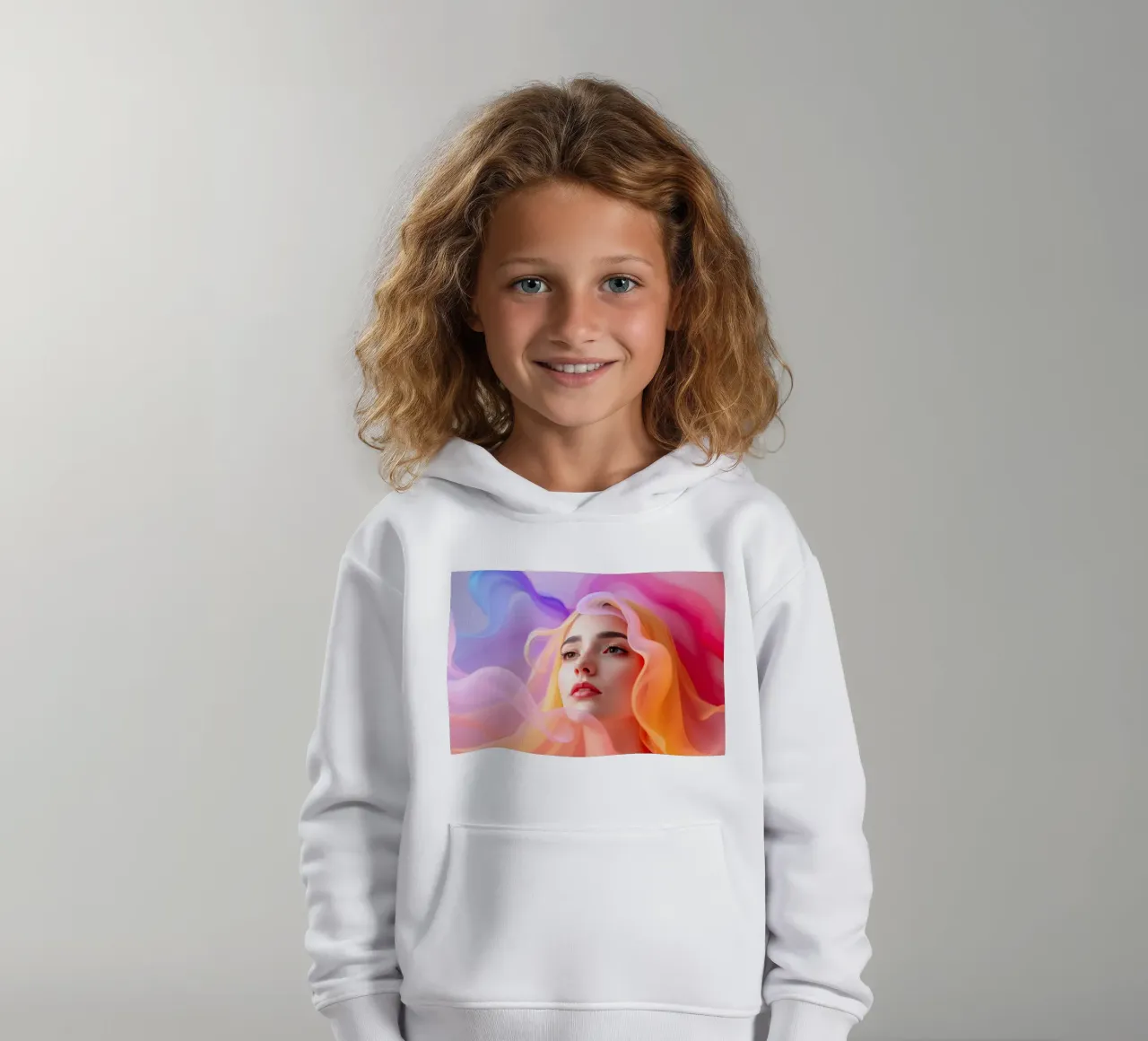 Ritratto astratto e colorato di una donna con capelli fluenti felpa bambino con cappuccio da DesignDoodle