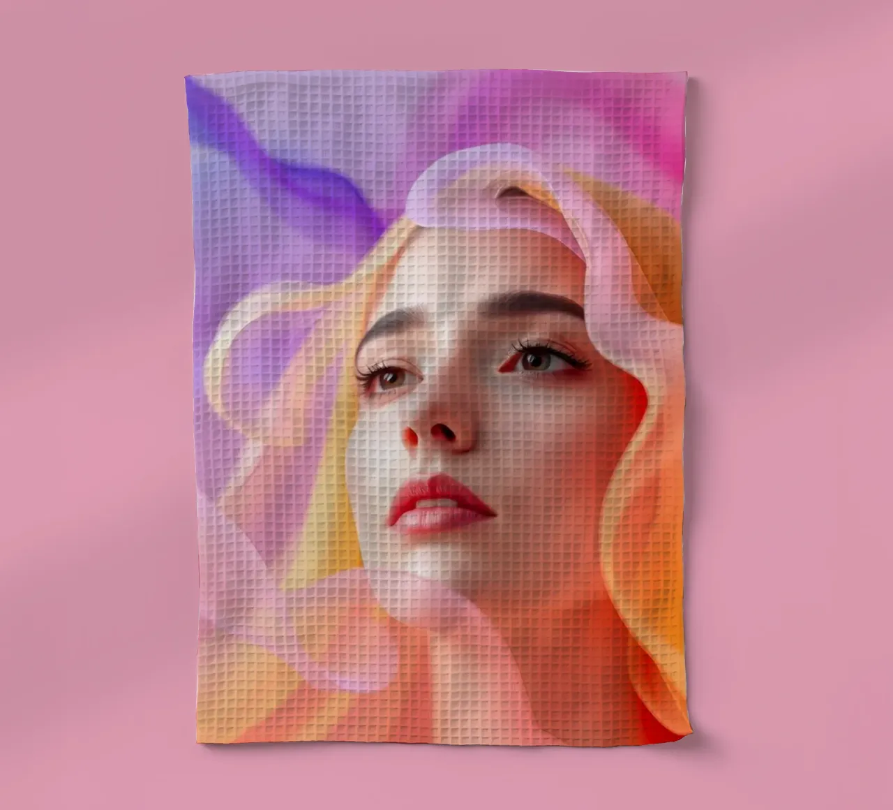 Ritratto astratto e colorato di una donna con capelli fluenti canovaccio da cucina da DesignDoodle