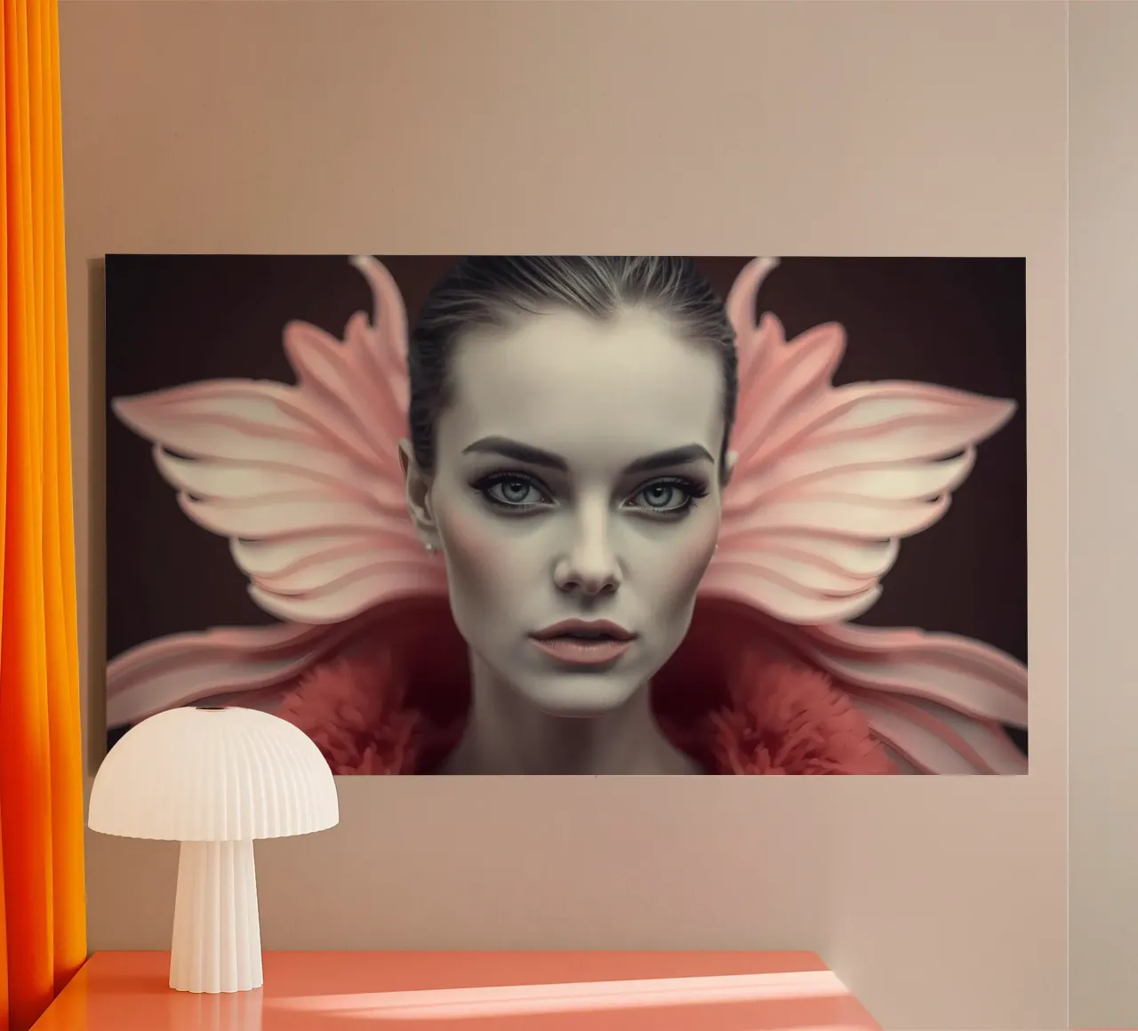 Portrait of a woman with striking features and floral design canvas with Floater frame by DesignDoodle