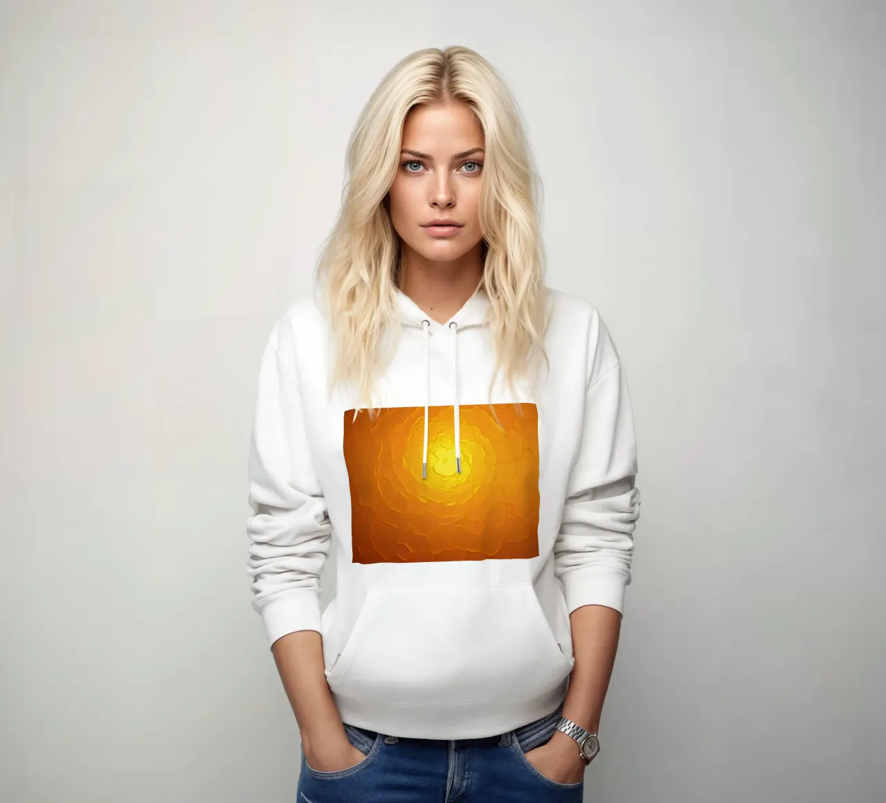 Modello astratto che ricorda un sole caldo con texture stratificate felpa con cappuccio da DesignDoodle