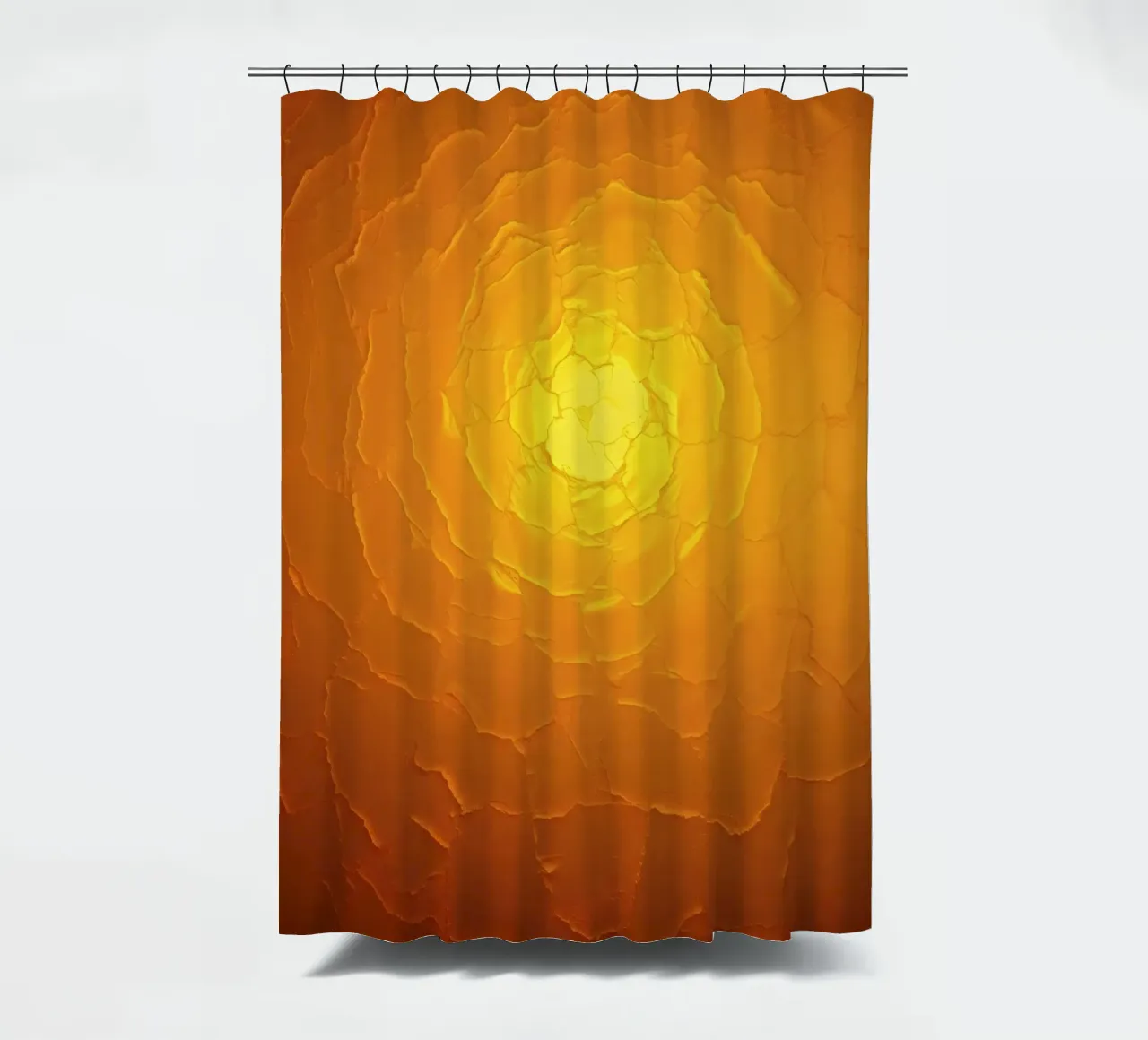 Abstract pattern resembling a warm sun with layered textures shower curtain by DesignDoodle
