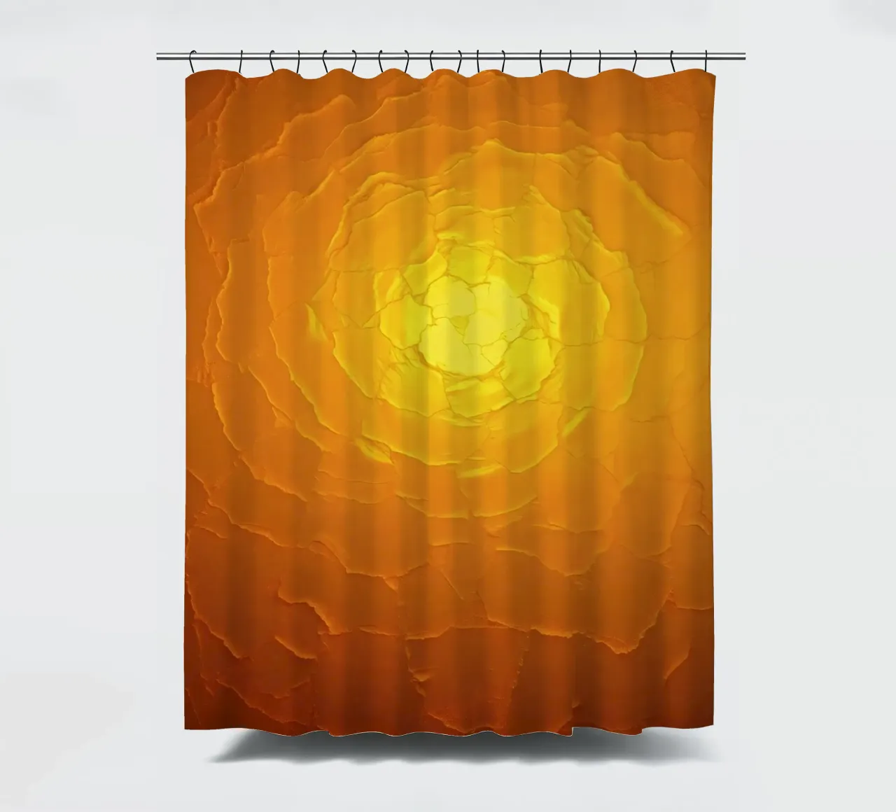 Motif abstrait ressemblant à un soleil chaud avec des textures superposées rideau de douche de DesignDoodle