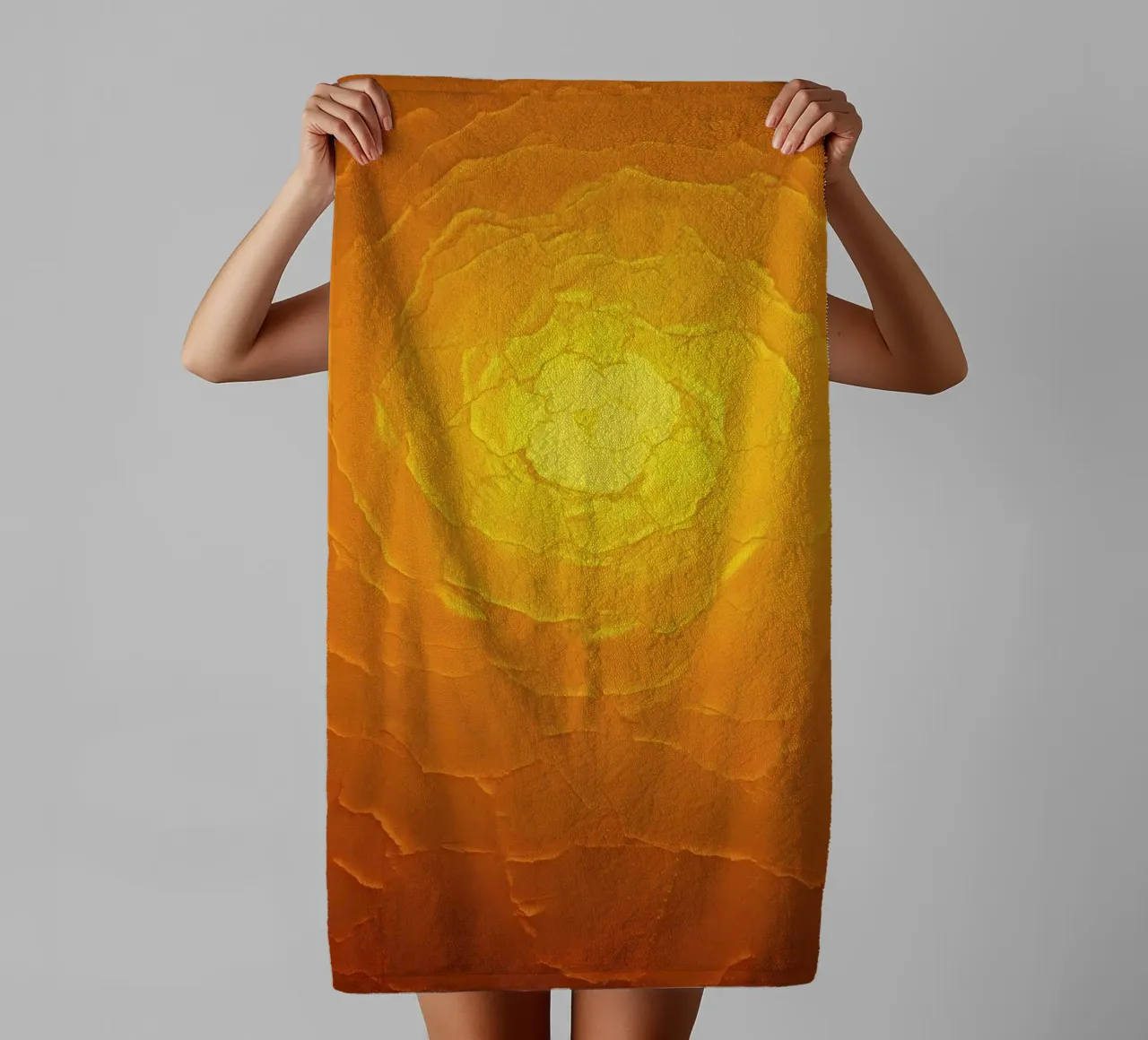 Abstract pattern resembling a warm sun with layered textures towel by DesignDoodle