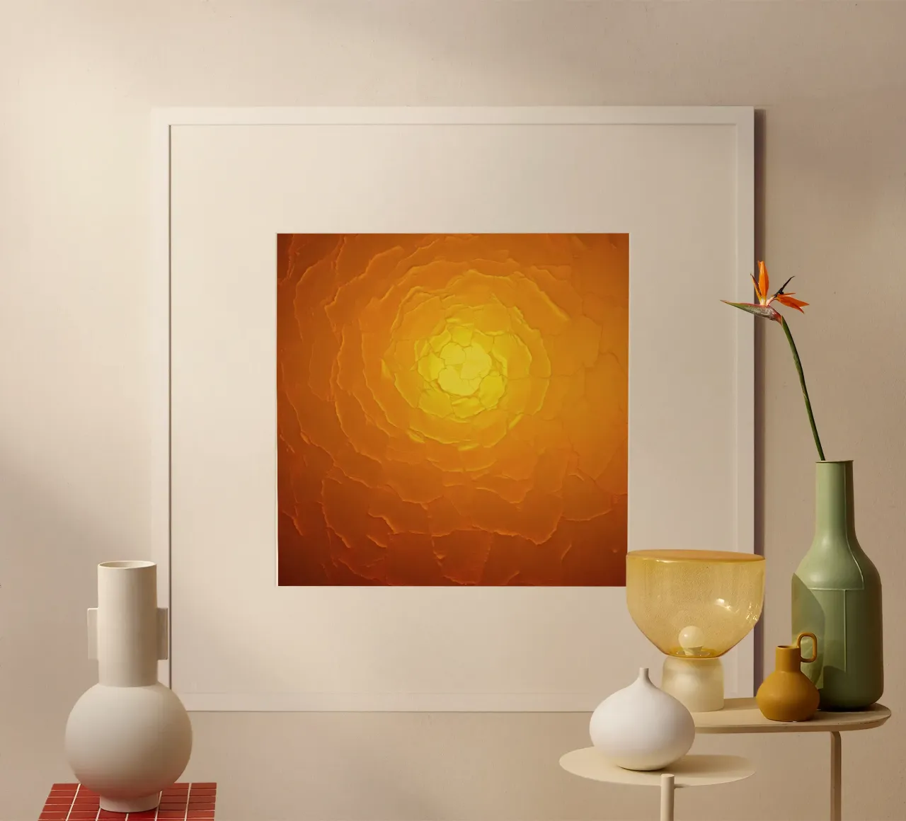 Abstract pattern resembling a warm sun with layered textures hahnemühle by DesignDoodle