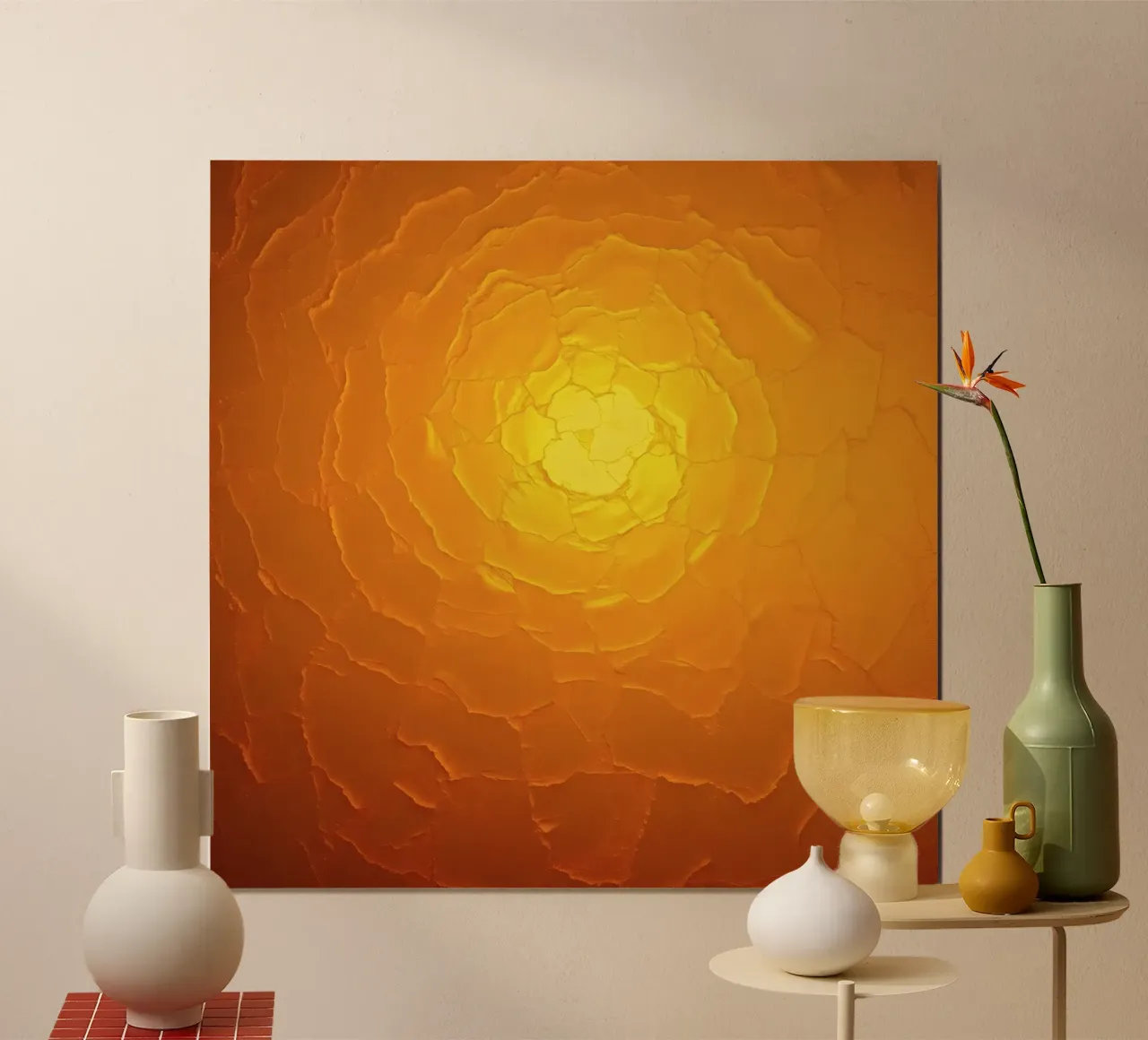 Abstract pattern resembling a warm sun with layered textures hahnemühle by DesignDoodle