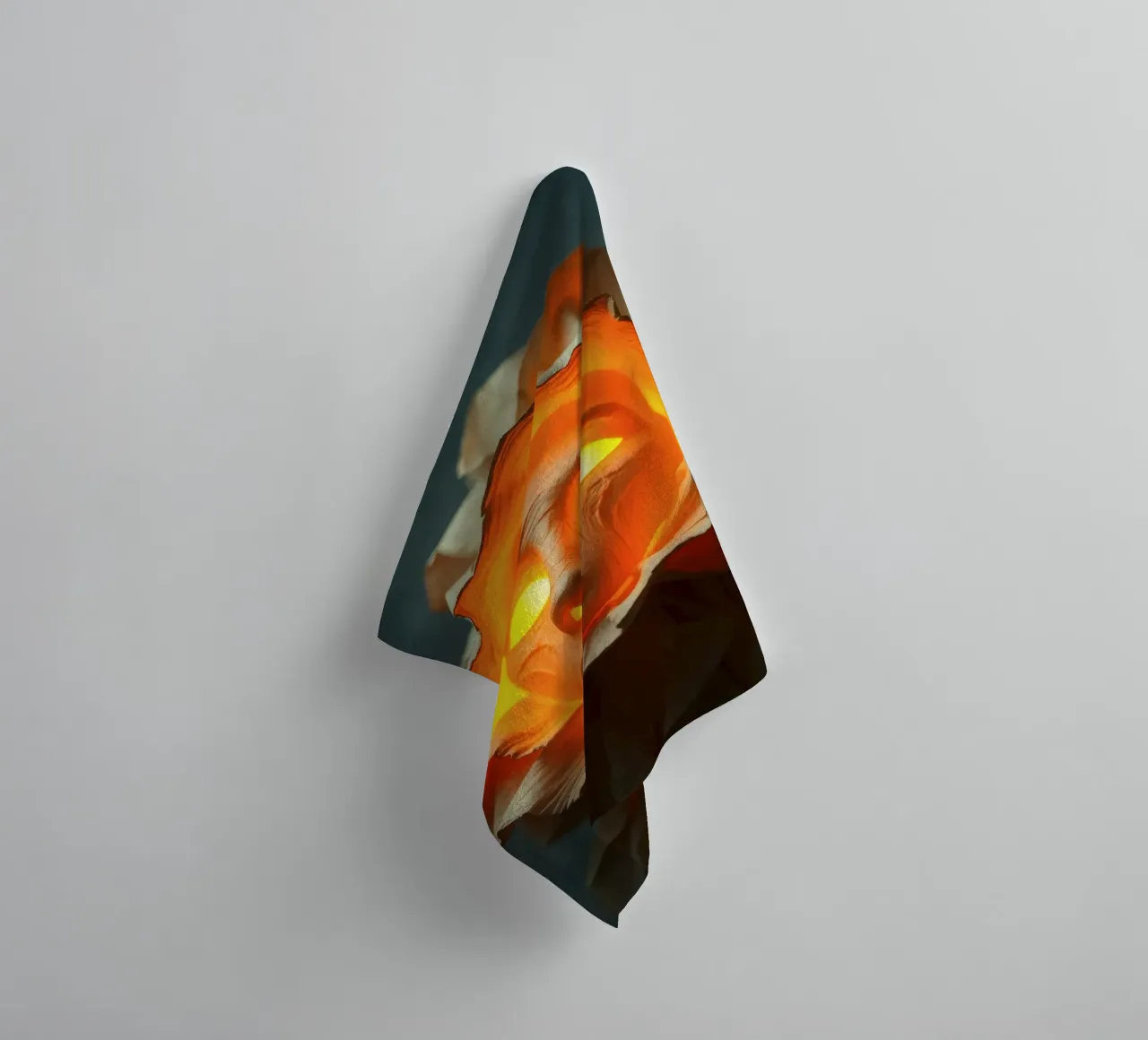 Intricate sculpture of a face surrounded by illuminated towel by DesignDoodle