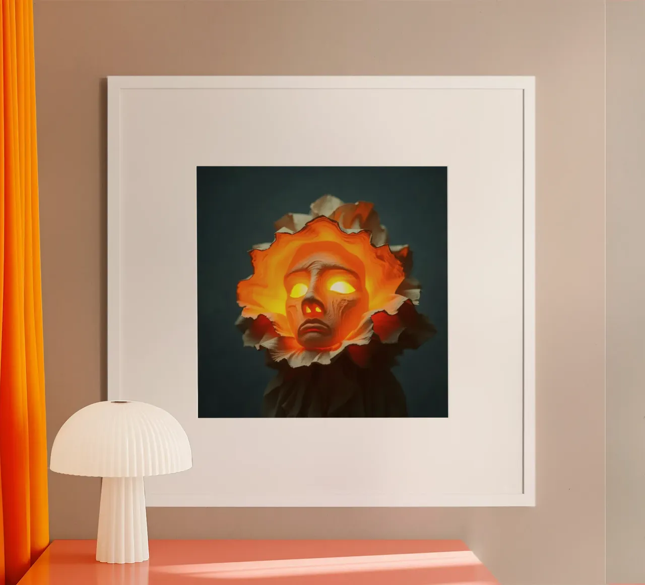Intricate sculpture of a face surrounded by illuminated hahnemühle by DesignDoodle