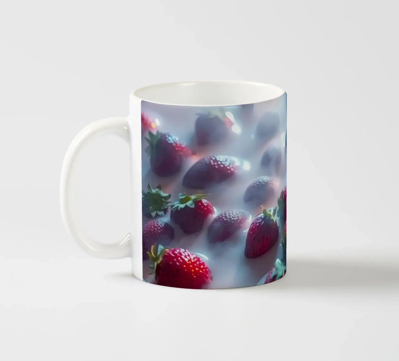 Fragole fresche circondate dalla nebbia atmosfera rinfrescante tazza in ceramica da DesignDoodle