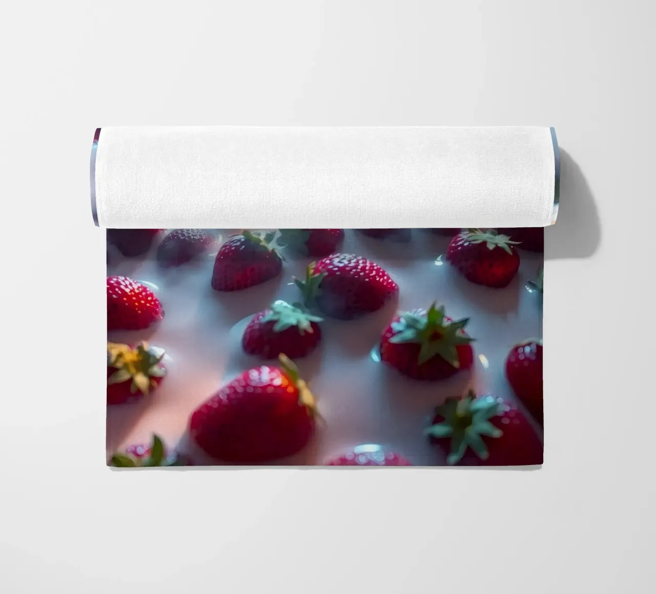 Fragole fresche circondate dalla nebbia atmosfera rinfrescante telo mare da DesignDoodle