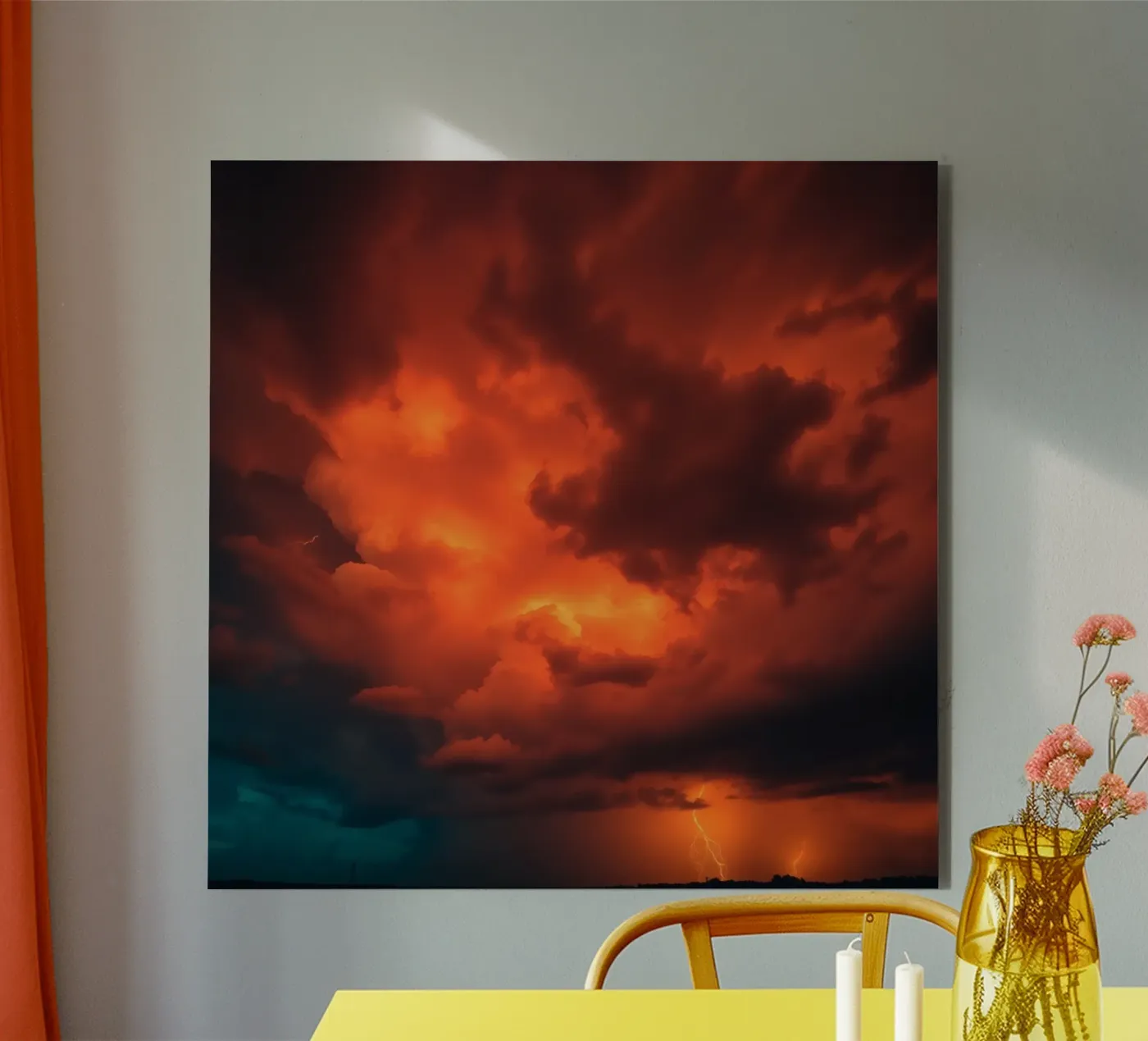 Dramatic sunset with storm clouds and lightning forex plate by DesignDoodle