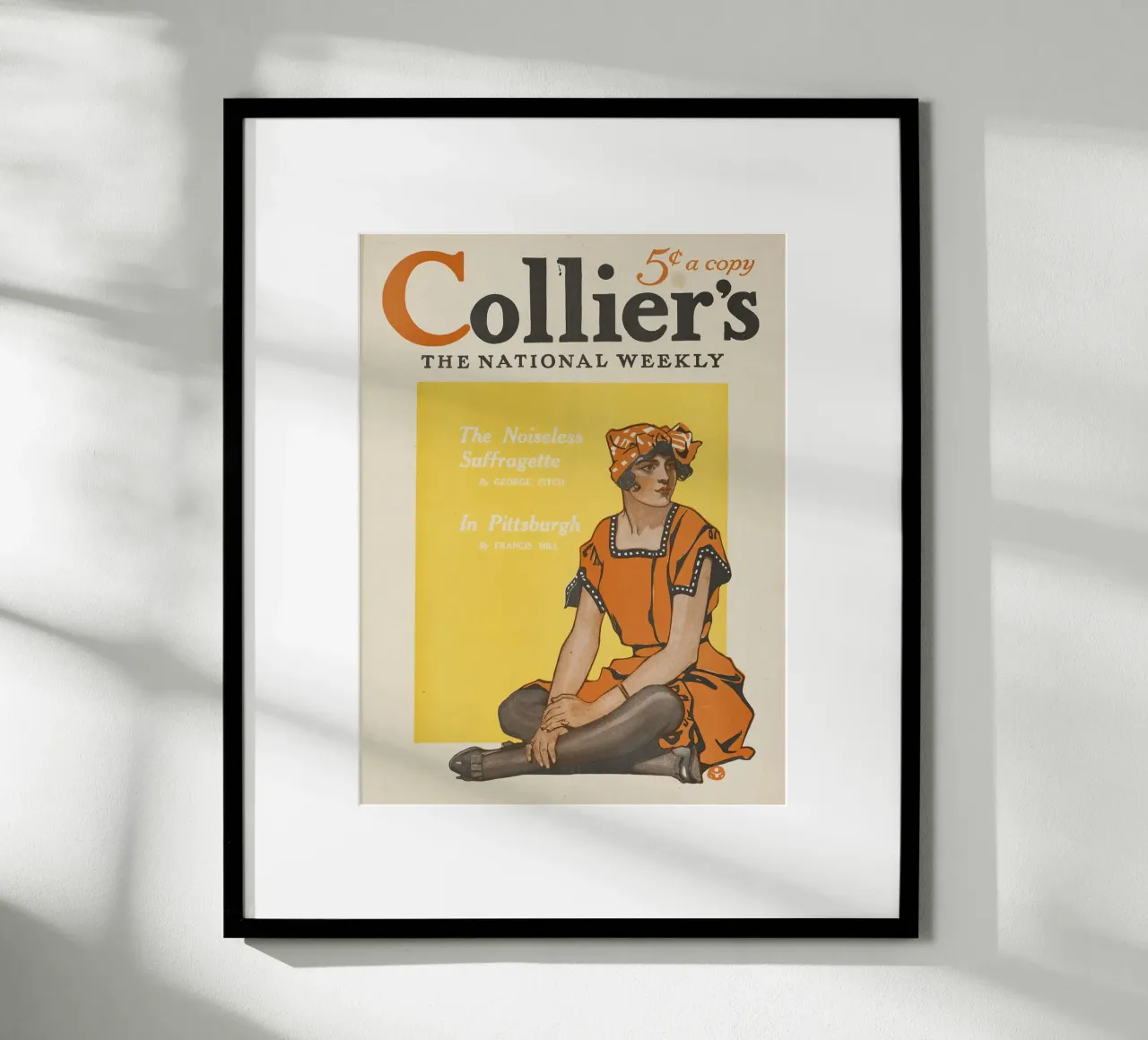 Poster d'epoca, copertina di rivista d'epoca, ragazza di Collier's poster con telaio in legno da Vintage Gems