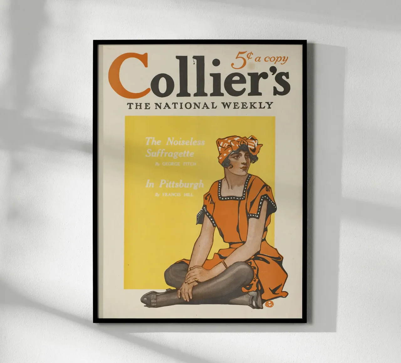 Poster d'epoca, copertina di rivista d'epoca, ragazza di Collier's poster con telaio in legno da Vintage Gems