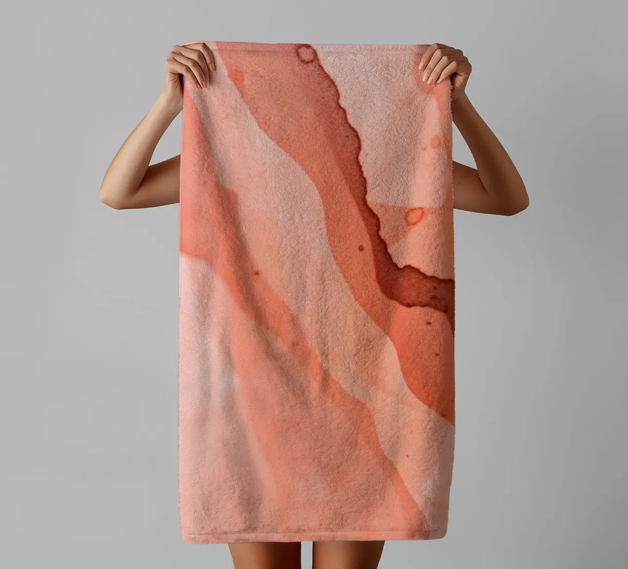Abstract artwork flowing pink and coral hues blending softly towel by DesignDoodle