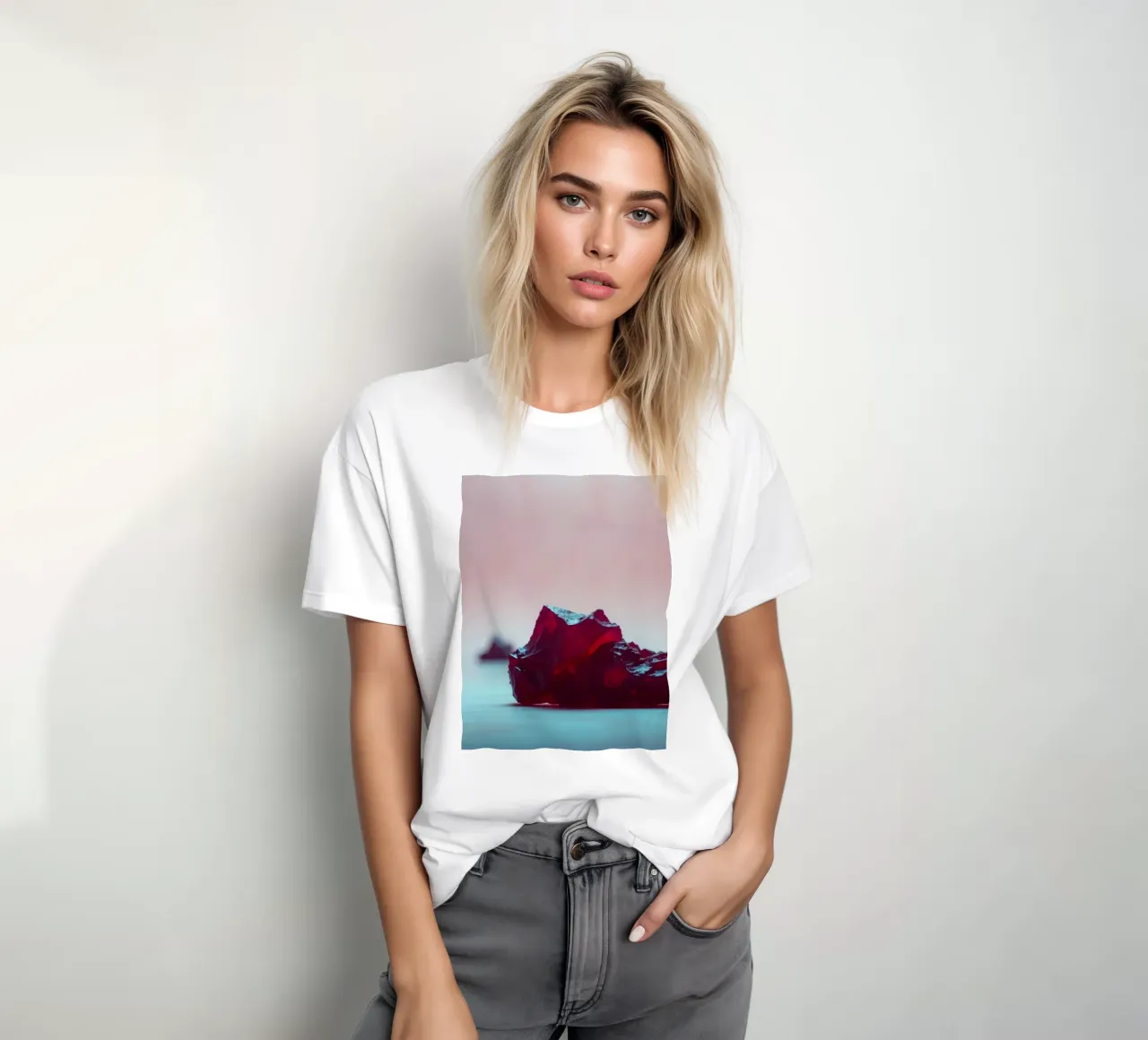 Bright red gelatin cubes scattered on a soft surface t-shirt by DesignDoodle
