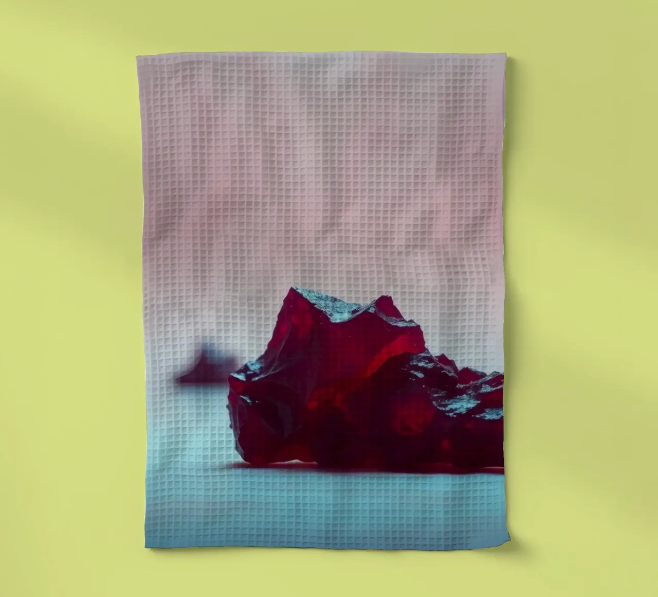 Cubes de gélatine rouge vif dispersés sur une surface molle torchon de DesignDoodle