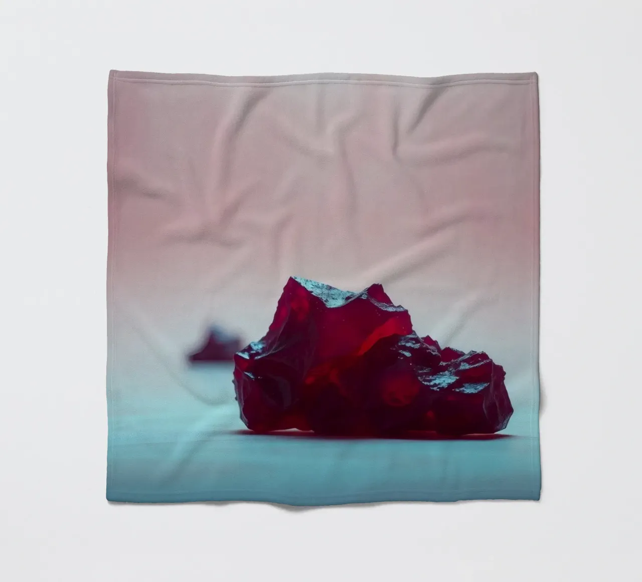 Bright red gelatin cubes scattered on a soft surface fleece blanket by DesignDoodle