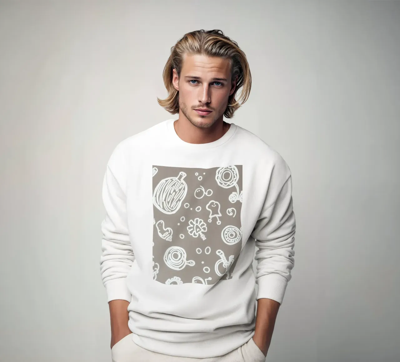 Fun doodle patterns featuring playful sketches of everyday sweatshirt by DesignDoodle