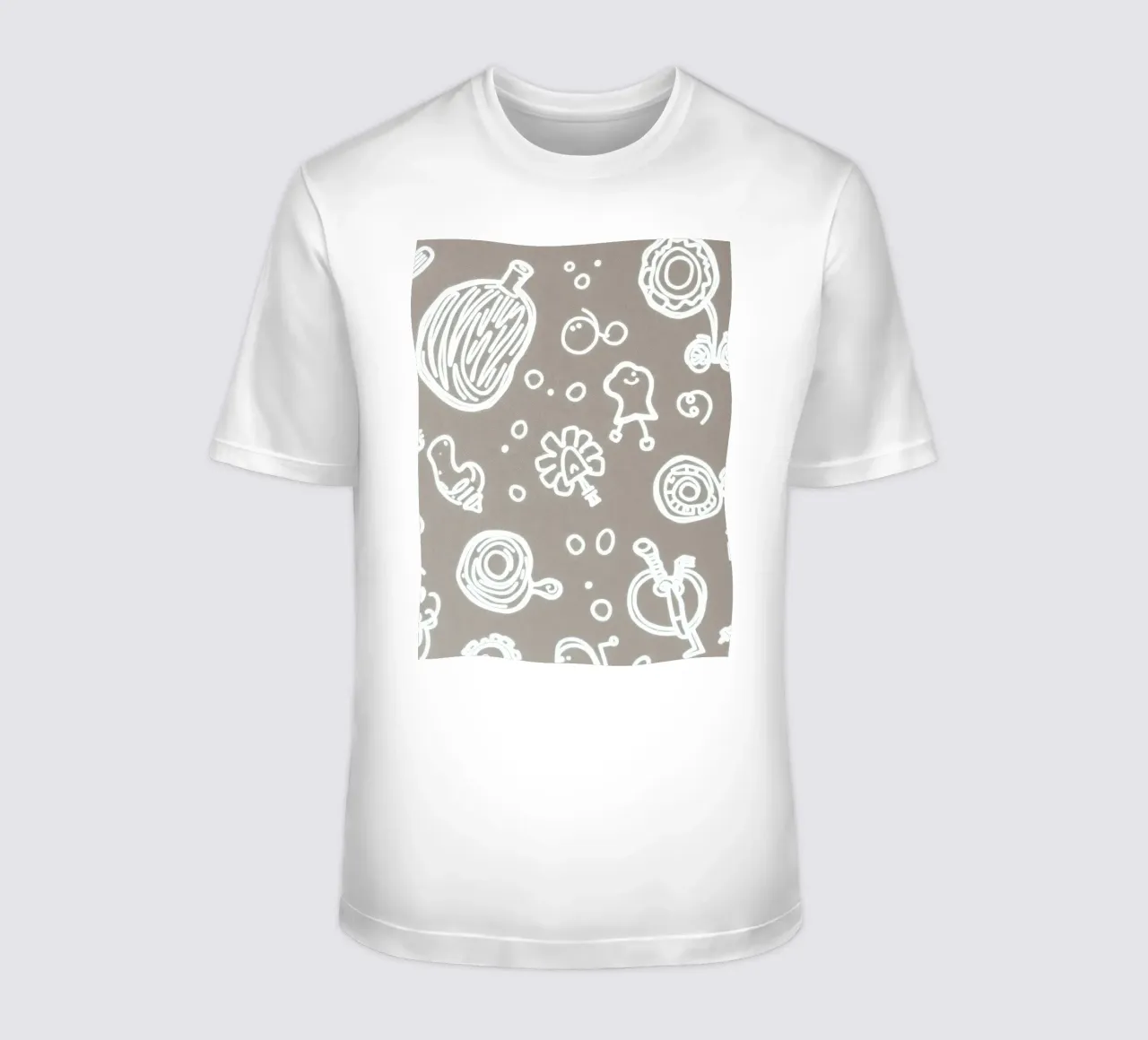 Fun doodle patterns featuring playful sketches of everyday t-shirt by DesignDoodle