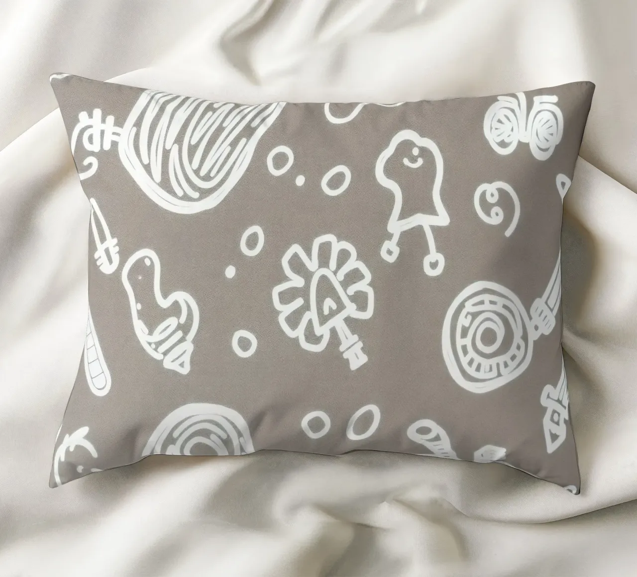 Fun doodle patterns featuring playful sketches of everyday decorative cushion by DesignDoodle