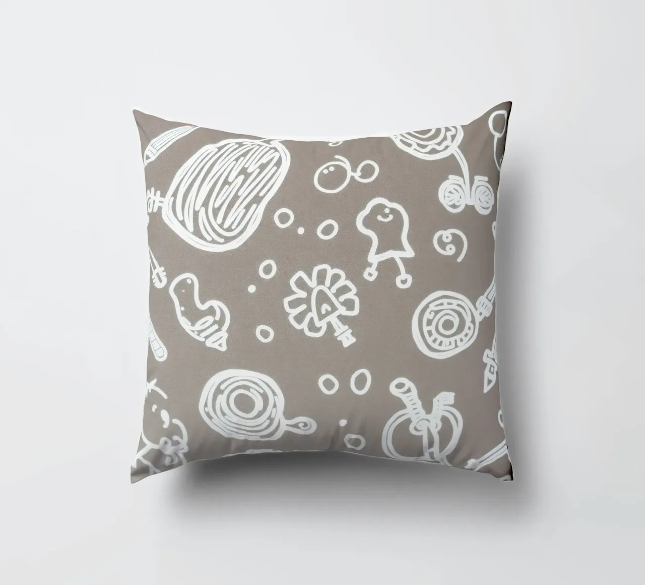 Fun doodle patterns featuring playful sketches of everyday decorative cushion by DesignDoodle
