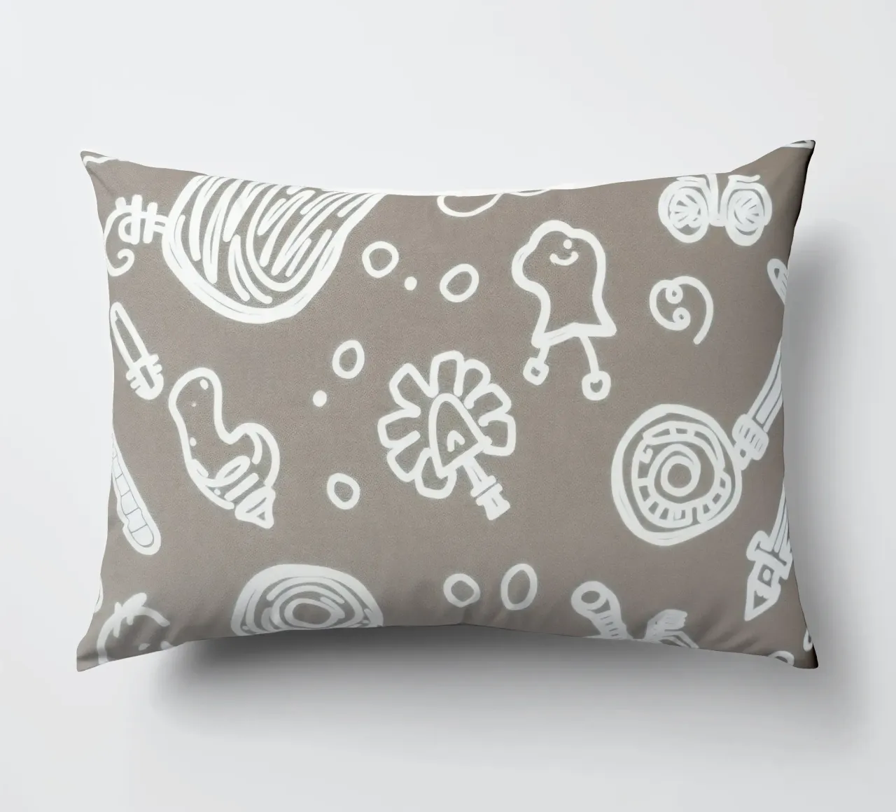 Fun doodle patterns featuring playful sketches of everyday decorative cushion by DesignDoodle