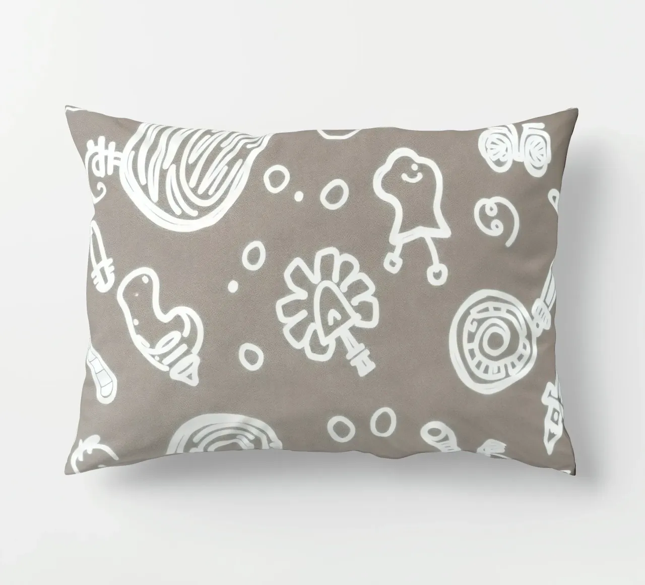 Fun doodle patterns featuring playful sketches of everyday decorative cushion by DesignDoodle