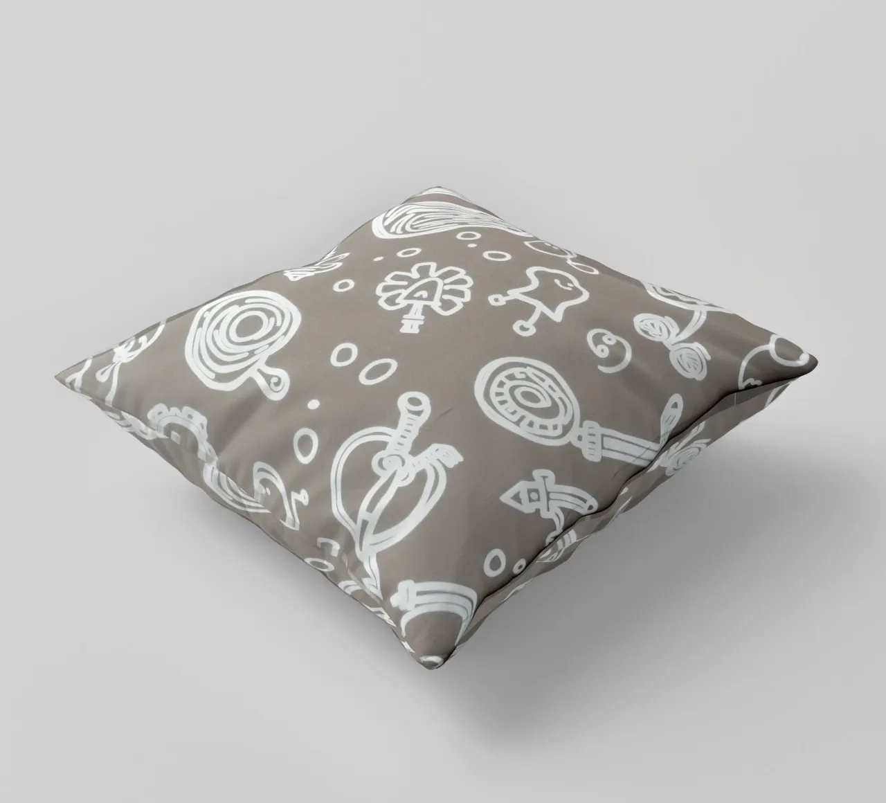 Fun doodle patterns featuring playful sketches of everyday decorative cushion by DesignDoodle