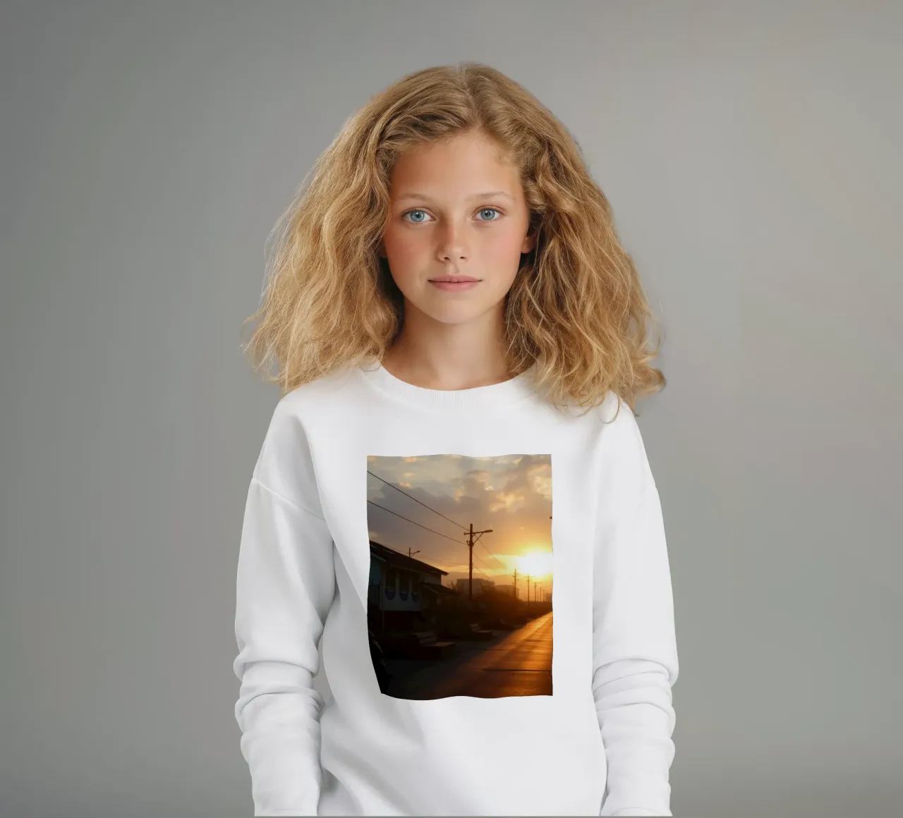 Il tramonto proietta un bagliore dorato su una strada tranquilla, costeggiata da un'ampia fascia di traffico. felpa bambino da DesignDoodle