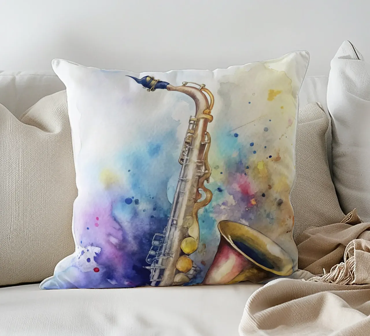 Saxophone in watercolor cuscino da 🎁 ARTVI-SHOP