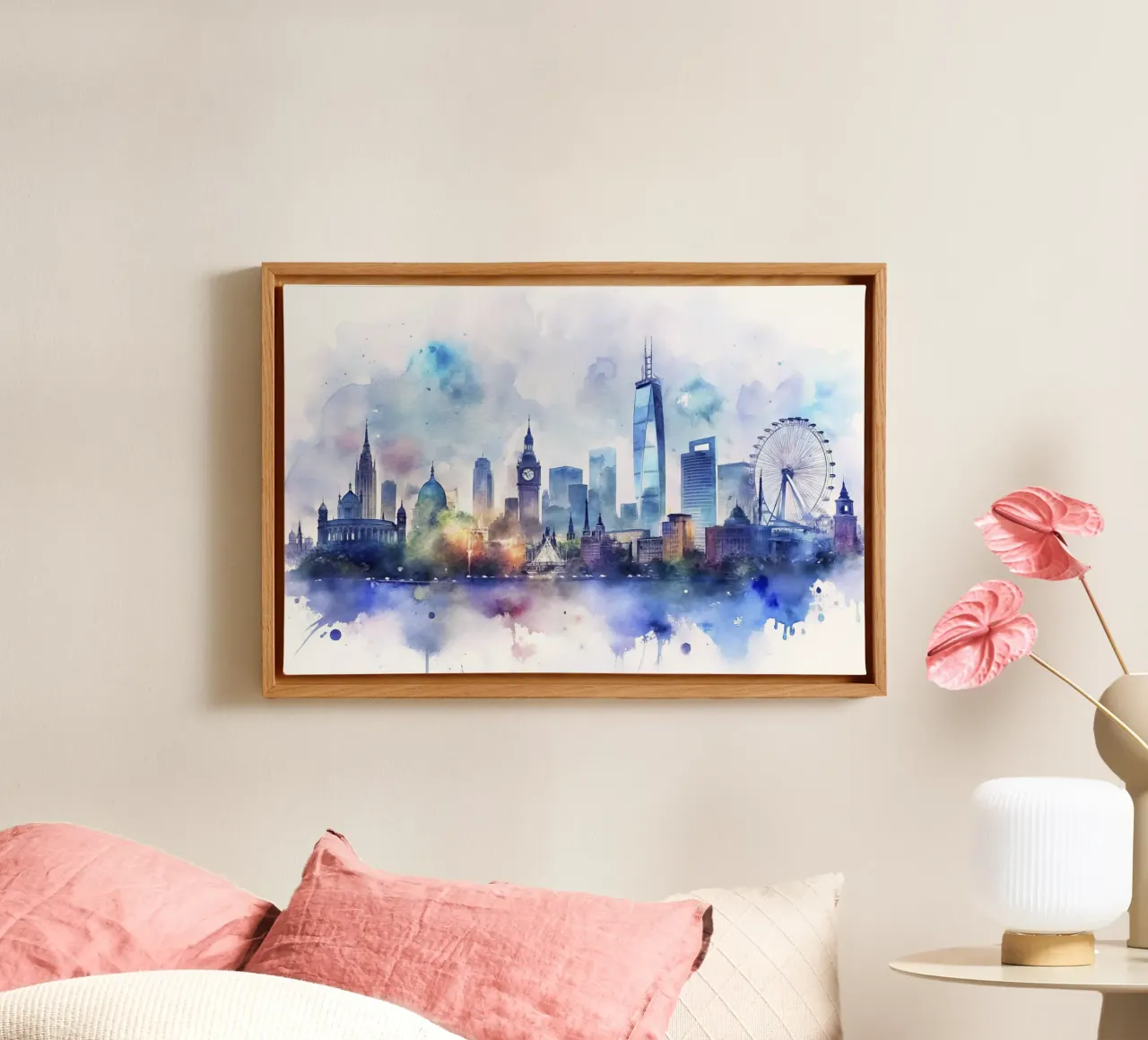 Lo skyline di Londra in acquerello tela con Cornice a cassetta da 🎁 ARTVI-SHOP
