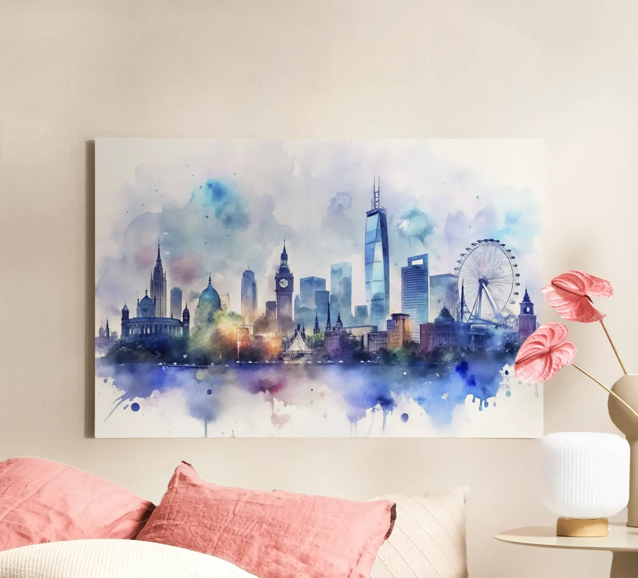 Lo skyline di Londra in acquerello tela con Cornice a cassetta da 🎁 ARTVI-SHOP