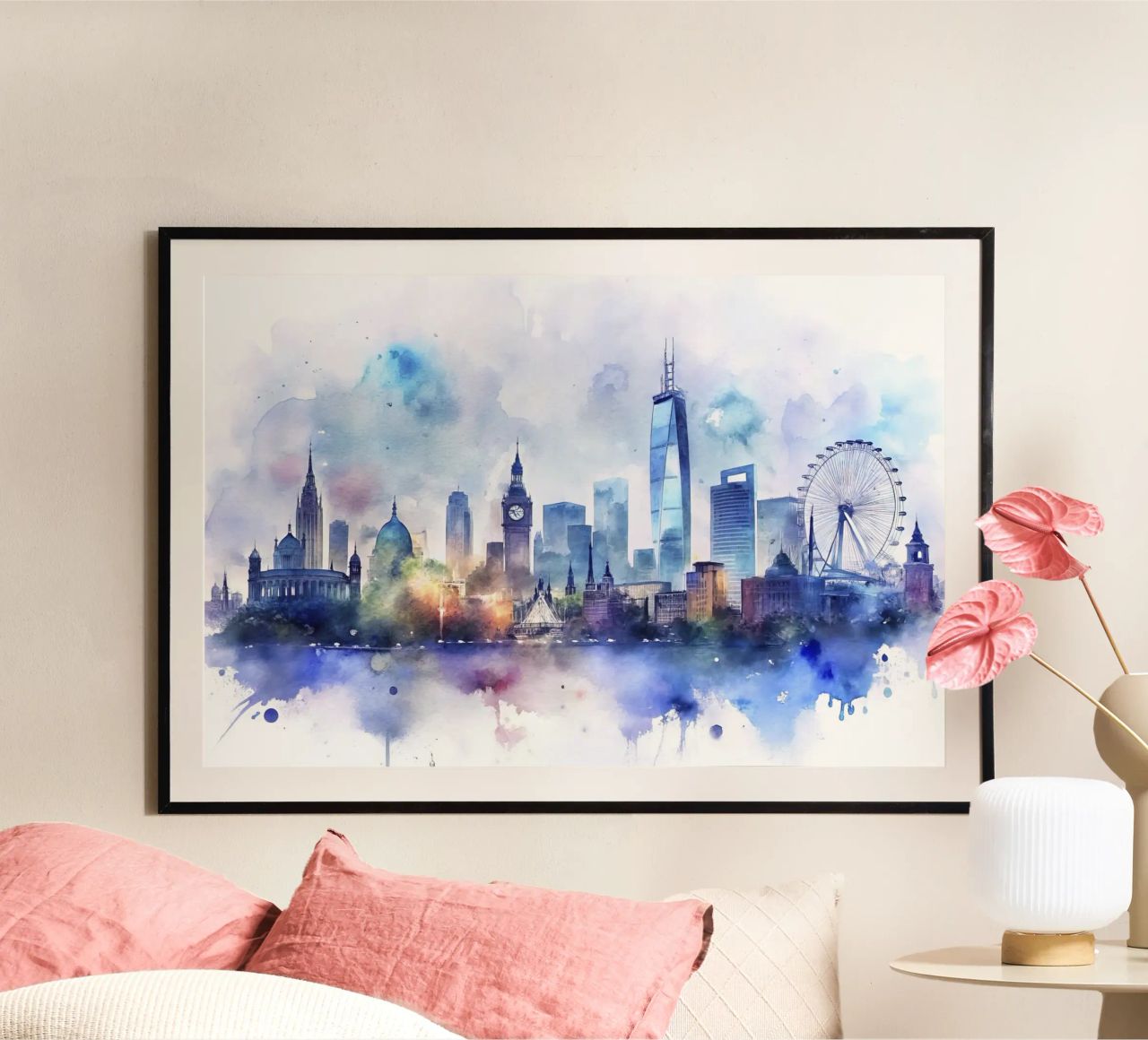 Ligne d'horizon de Londres en aquarelle poster de ARTVI-SHOP