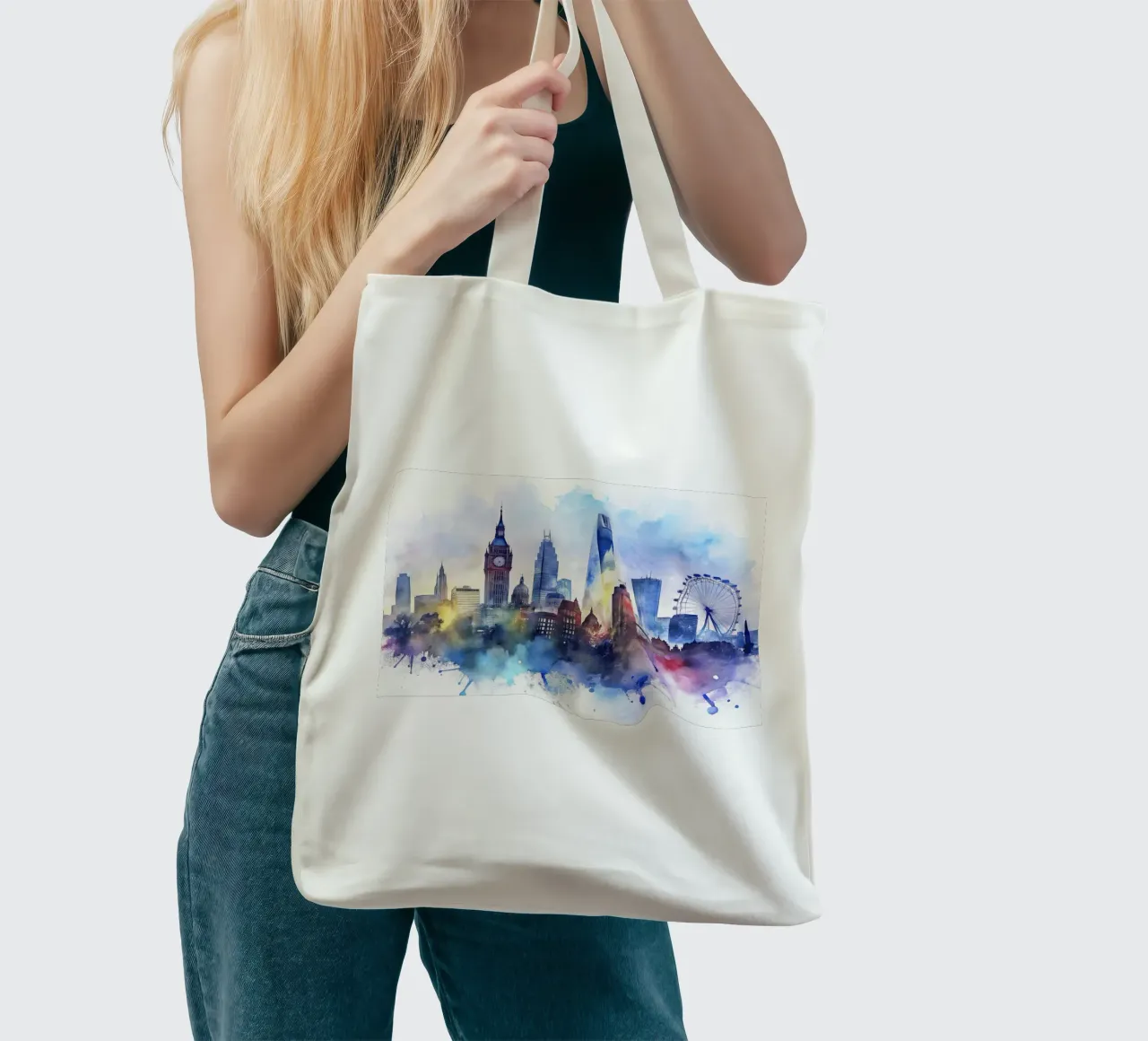 London skyline in watercolor tote bag by 🎁 ARTVI-SHOP