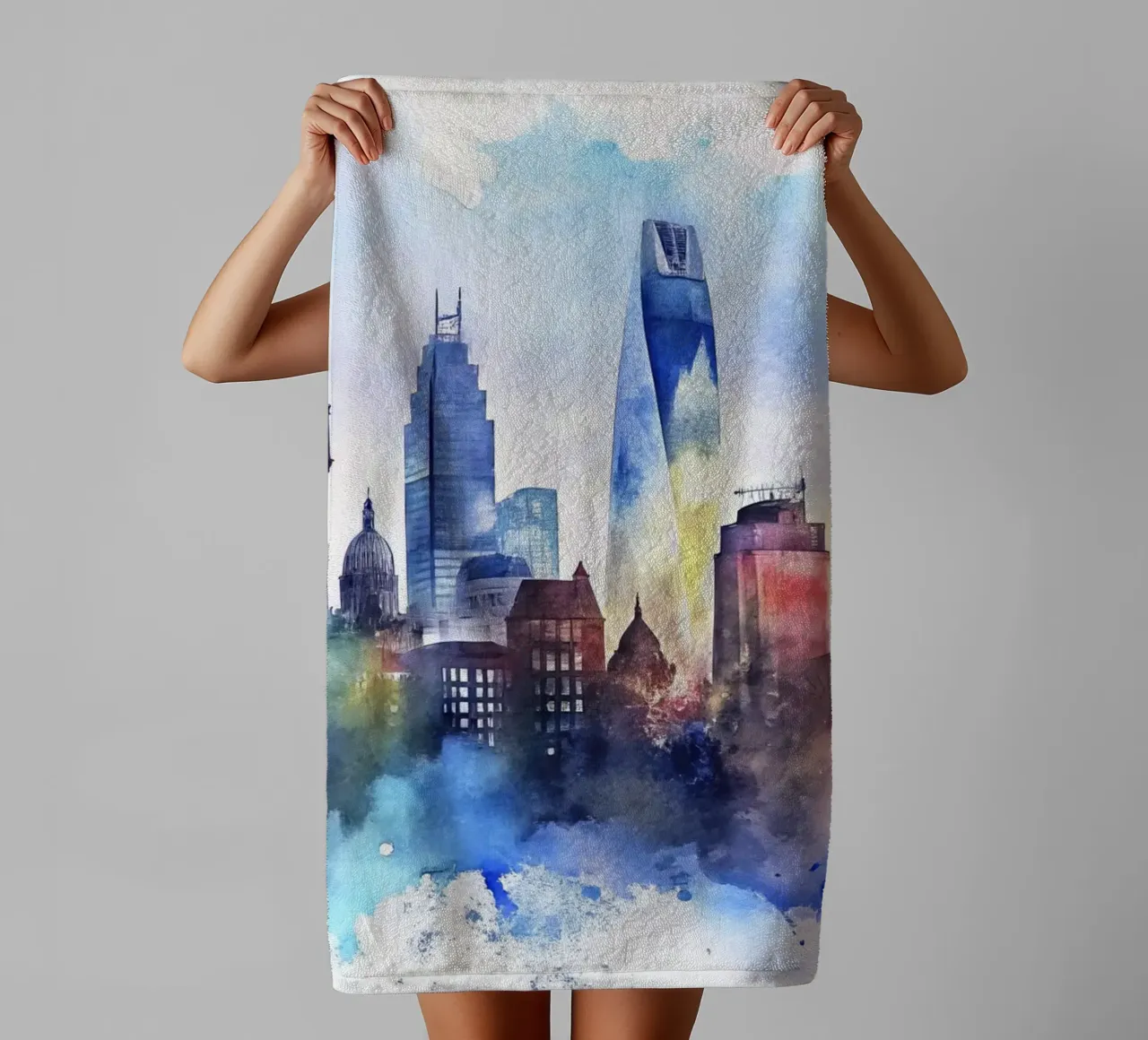 Lo skyline di Londra in acquerello asciugamano da bagno da 🎁 ARTVI-SHOP