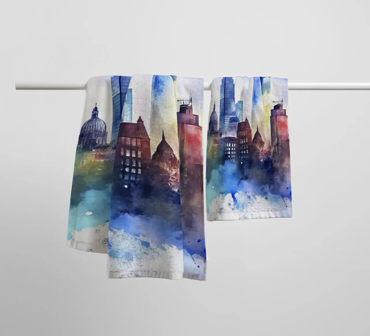 Lo skyline di Londra in acquerello asciugamano da bagno da 🎁 ARTVI-SHOP