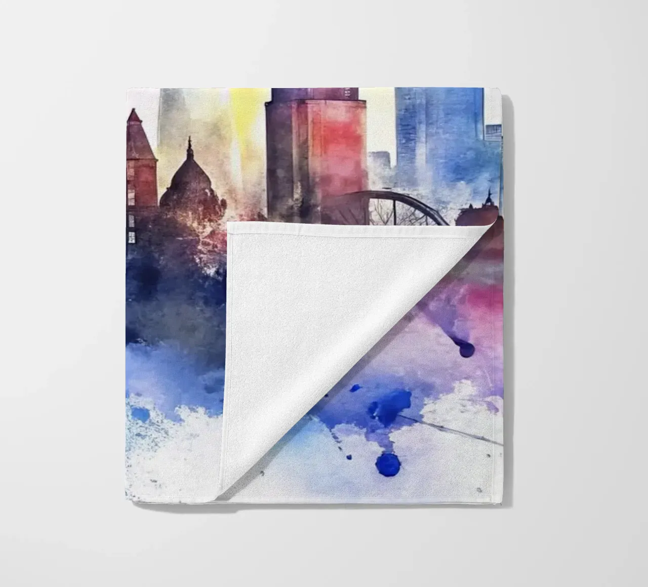 London skyline in watercolor beach towel by 🎁 ARTVI-SHOP