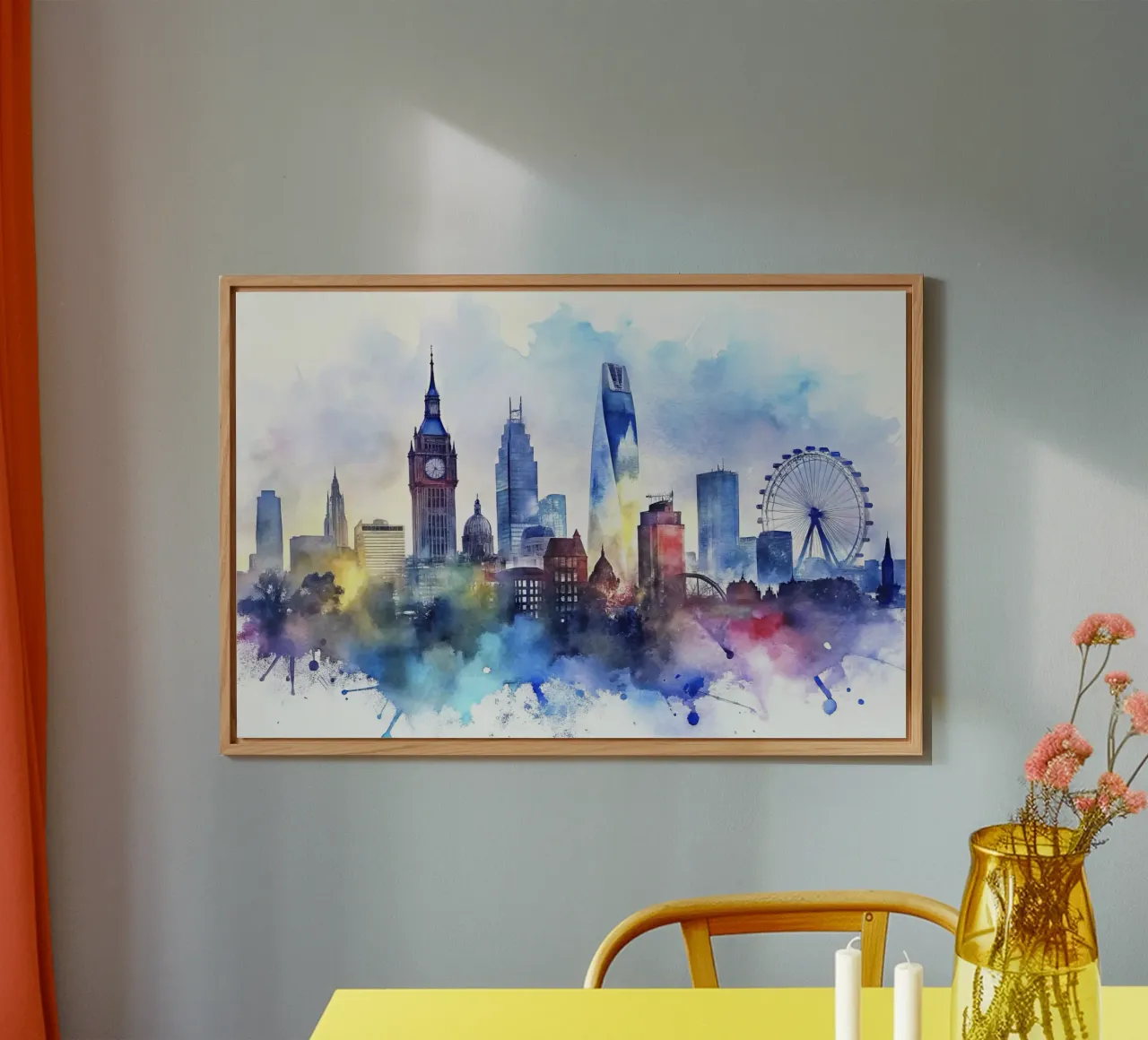 London skyline in watercolor alu-dibond by 🎁 ARTVI-SHOP
