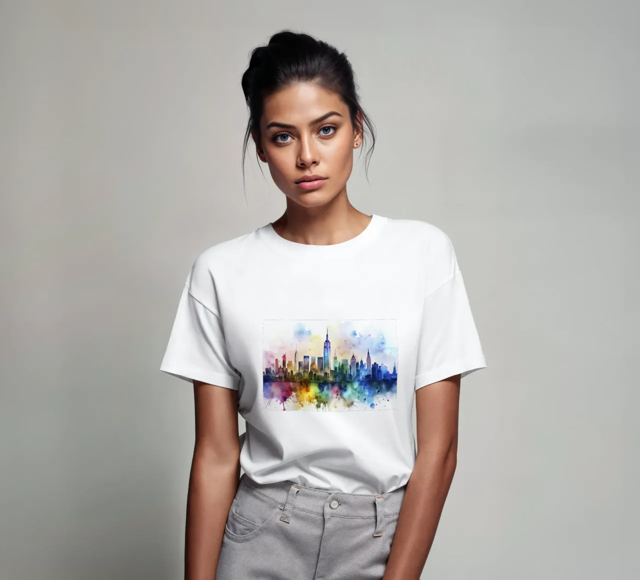 Lo skyline di New York in acquerello t-shirt da 🎁 ARTVI-SHOP