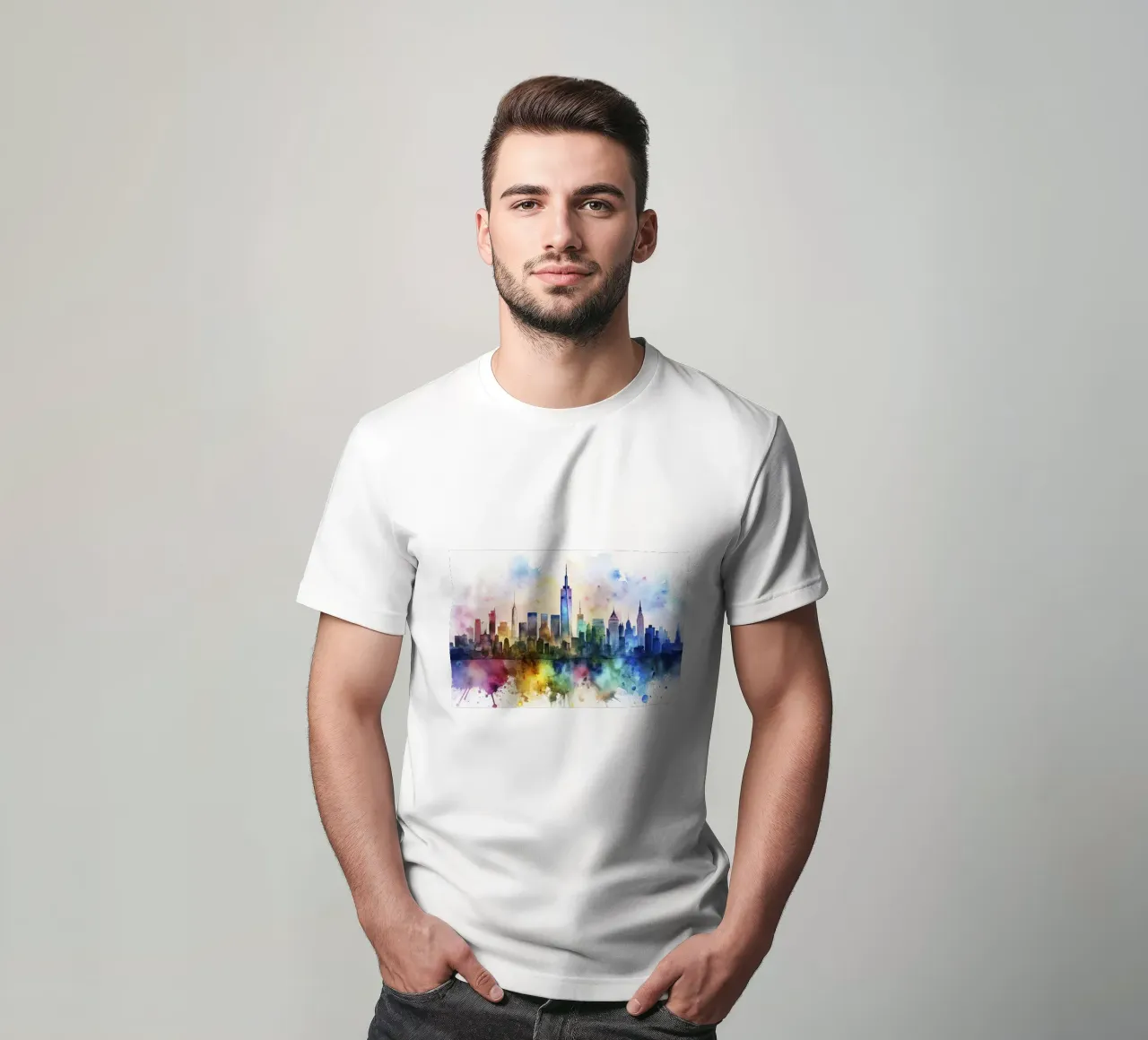 Lo skyline di New York in acquerello t-shirt da 🎁 ARTVI-SHOP