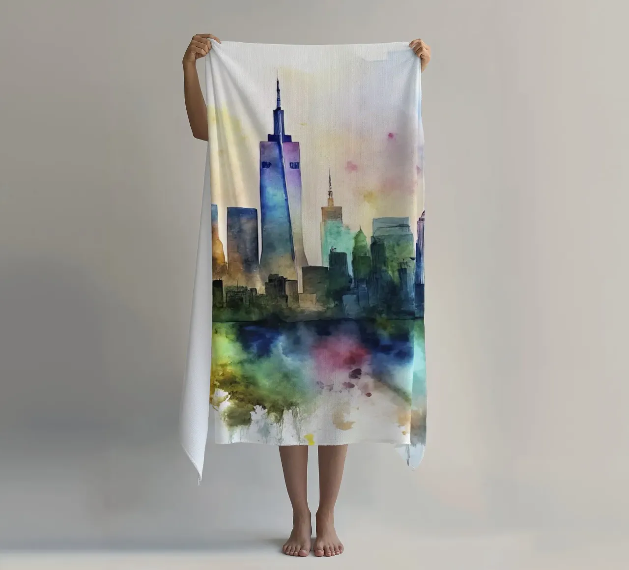 Lo skyline di New York in acquerello telo mare da ARTVI-SHOP