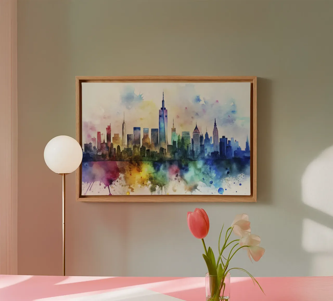 Lo skyline di New York in acquerello tela con Cornice a cassetta da 🎁 ARTVI-SHOP