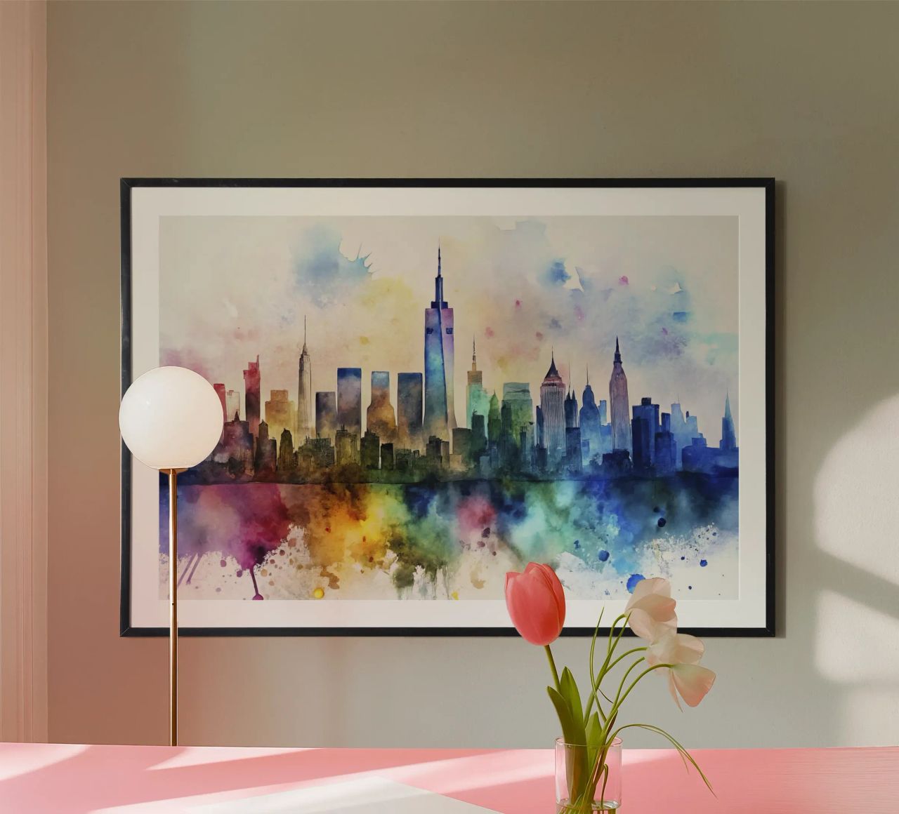 Ligne d'horizon de New York en aquarelle poster de ARTVI-SHOP