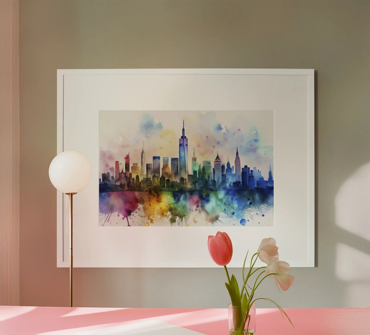 Ligne d'horizon de New York en aquarelle poster de ARTVI-SHOP