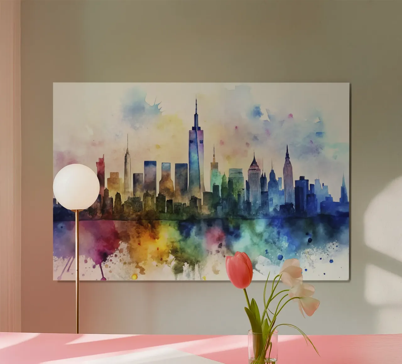 Lo skyline di New York in acquerello poster da 🎁 ARTVI-SHOP