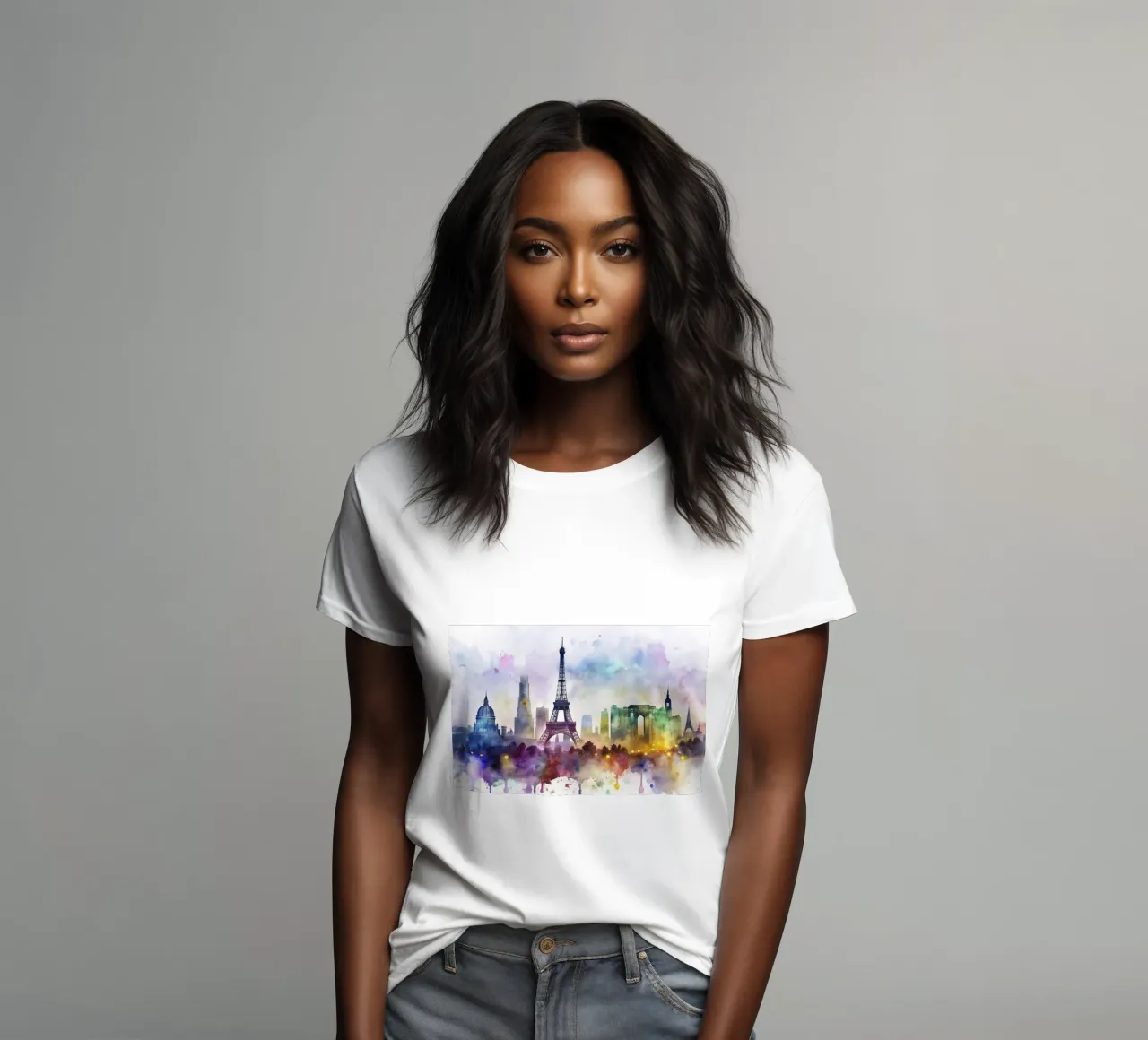 Paris skyline in watercolor women's fitted t-shirt by 🎁 ARTVI-SHOP
