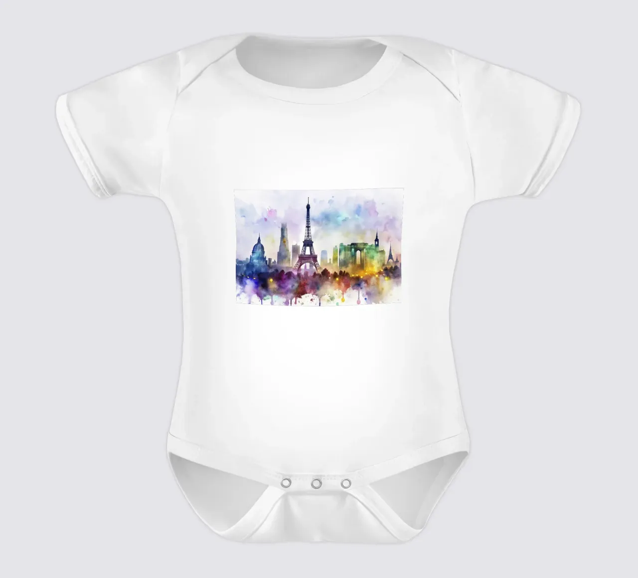 Lo skyline di Parigi in acquerello body neonato maniche corte da 🎁 ARTVI-SHOP